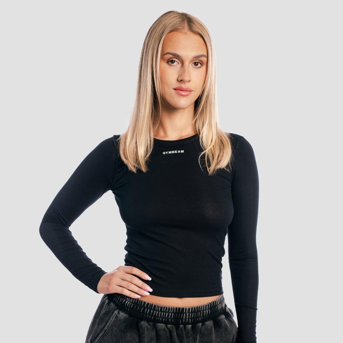 Koszulka damska fitness z długim rękawem slim czarna Aura