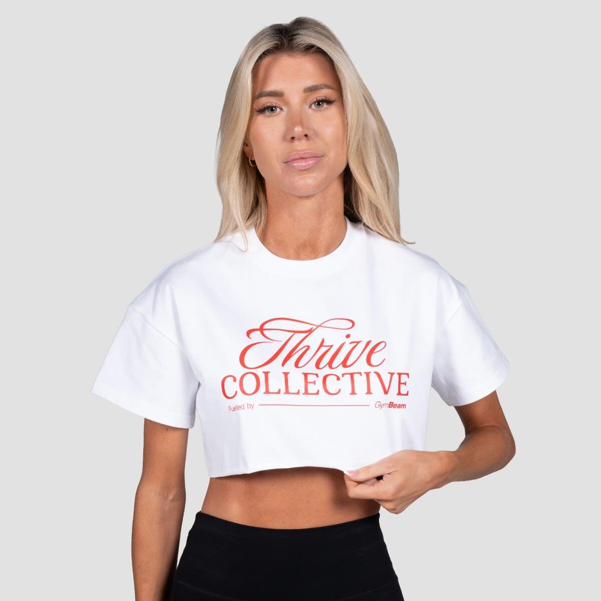 Koszulka damska fitness oversize biała Thrive Cropped
