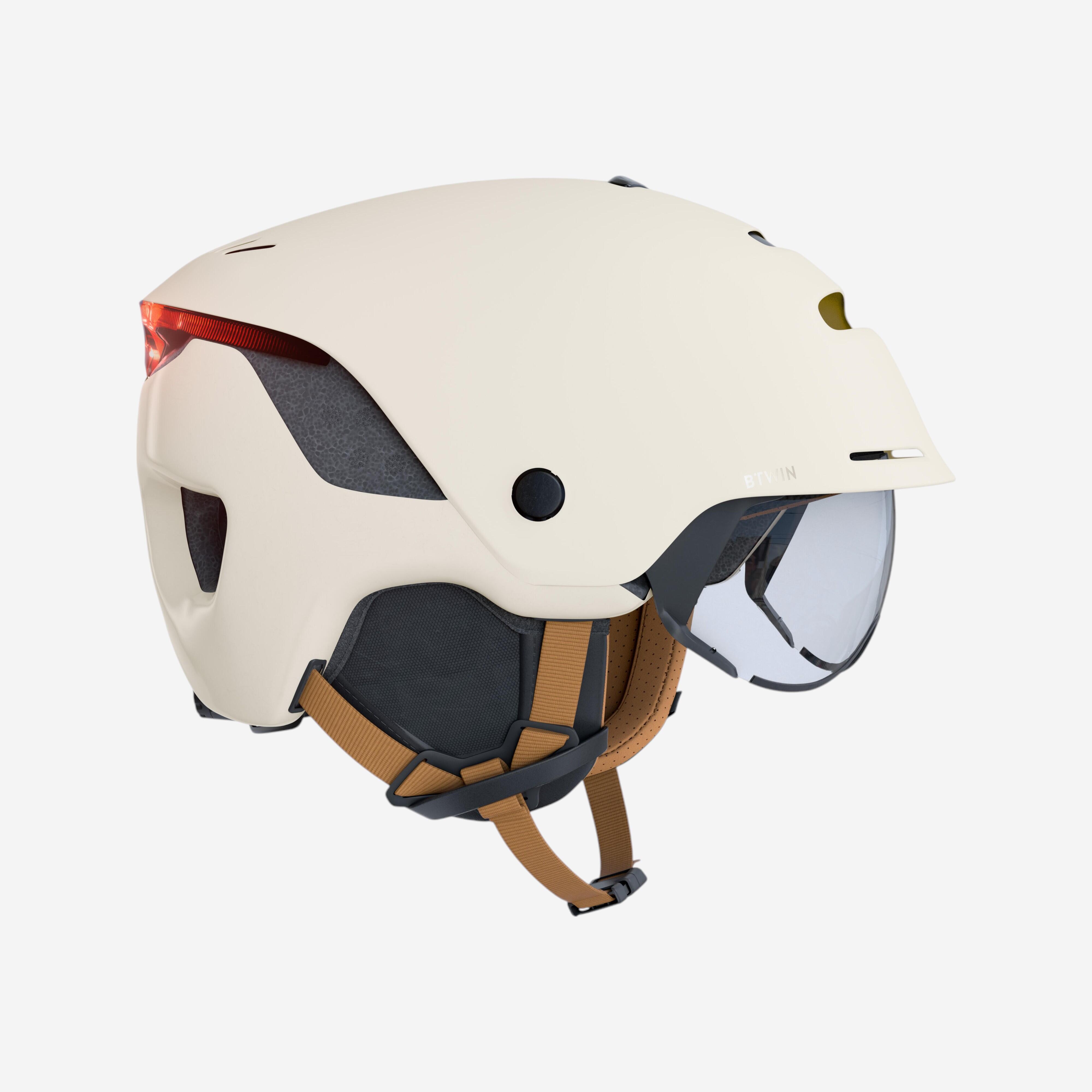 Kask na rower miejski Btwin 900 z szybą i tylną lampką