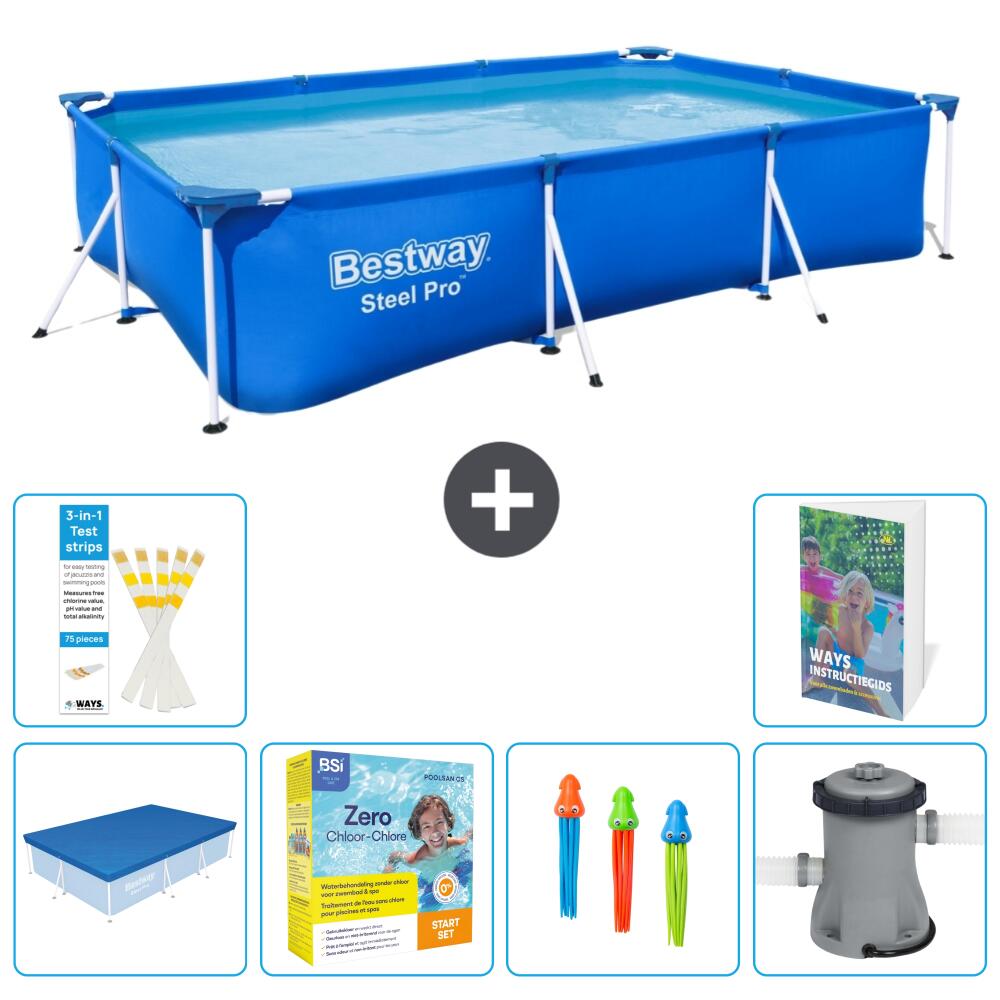 BESTWAY Basen Steel Pro Prostokątny - 300x201x66 cm - 7-częściowy S57