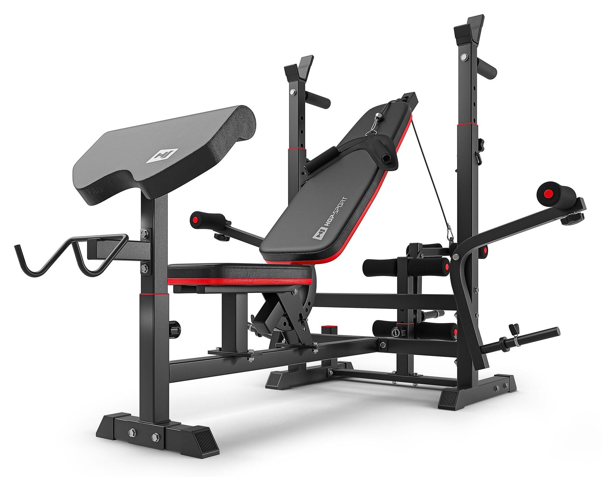 Ławka kulturystyczna do ćwiczeń Hop-Sport HS-1075 Pro z modlitewnikiem stojakami