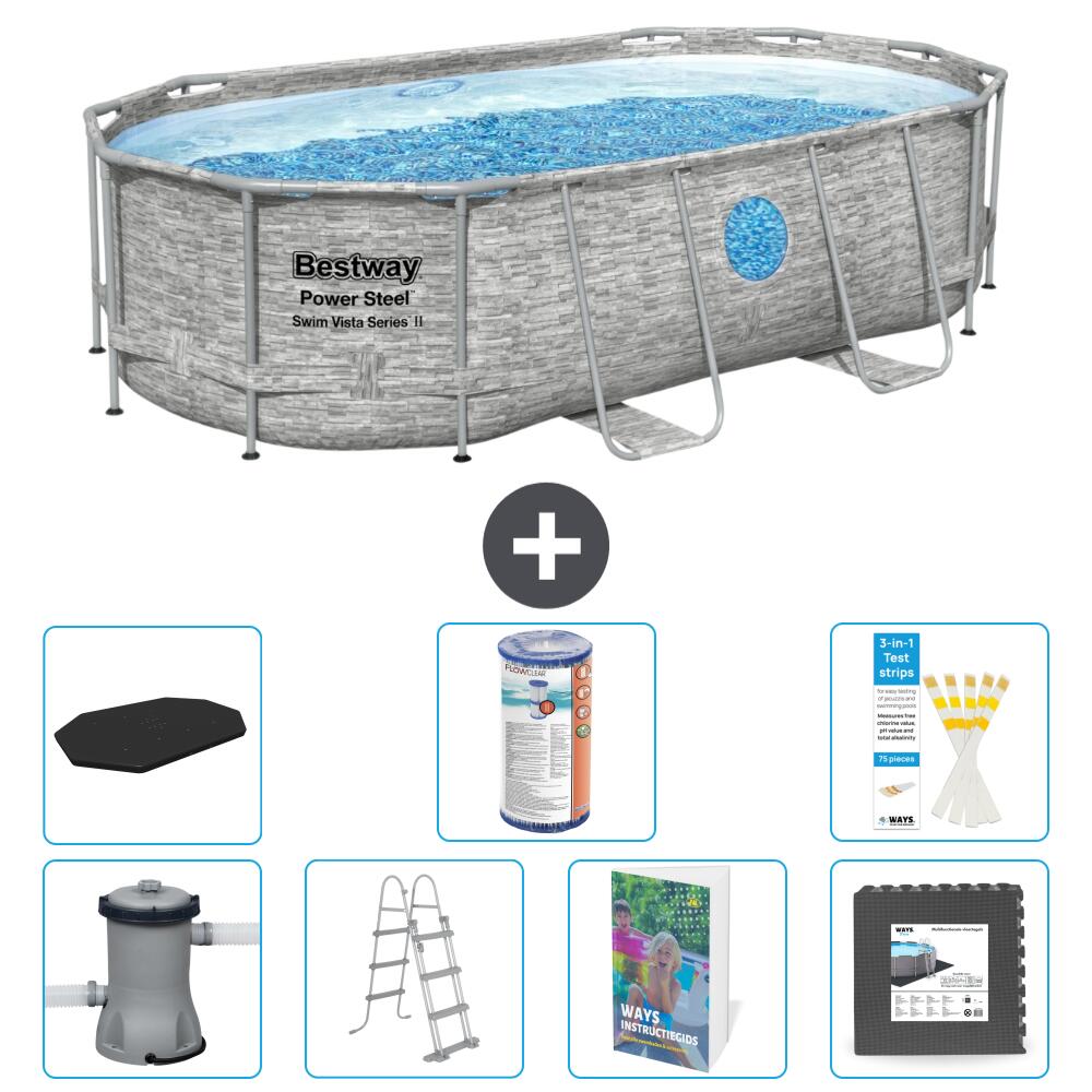 BESTWAY Basen Power Steel Owalny - 427x250x100 cm - 8-częściowy S563