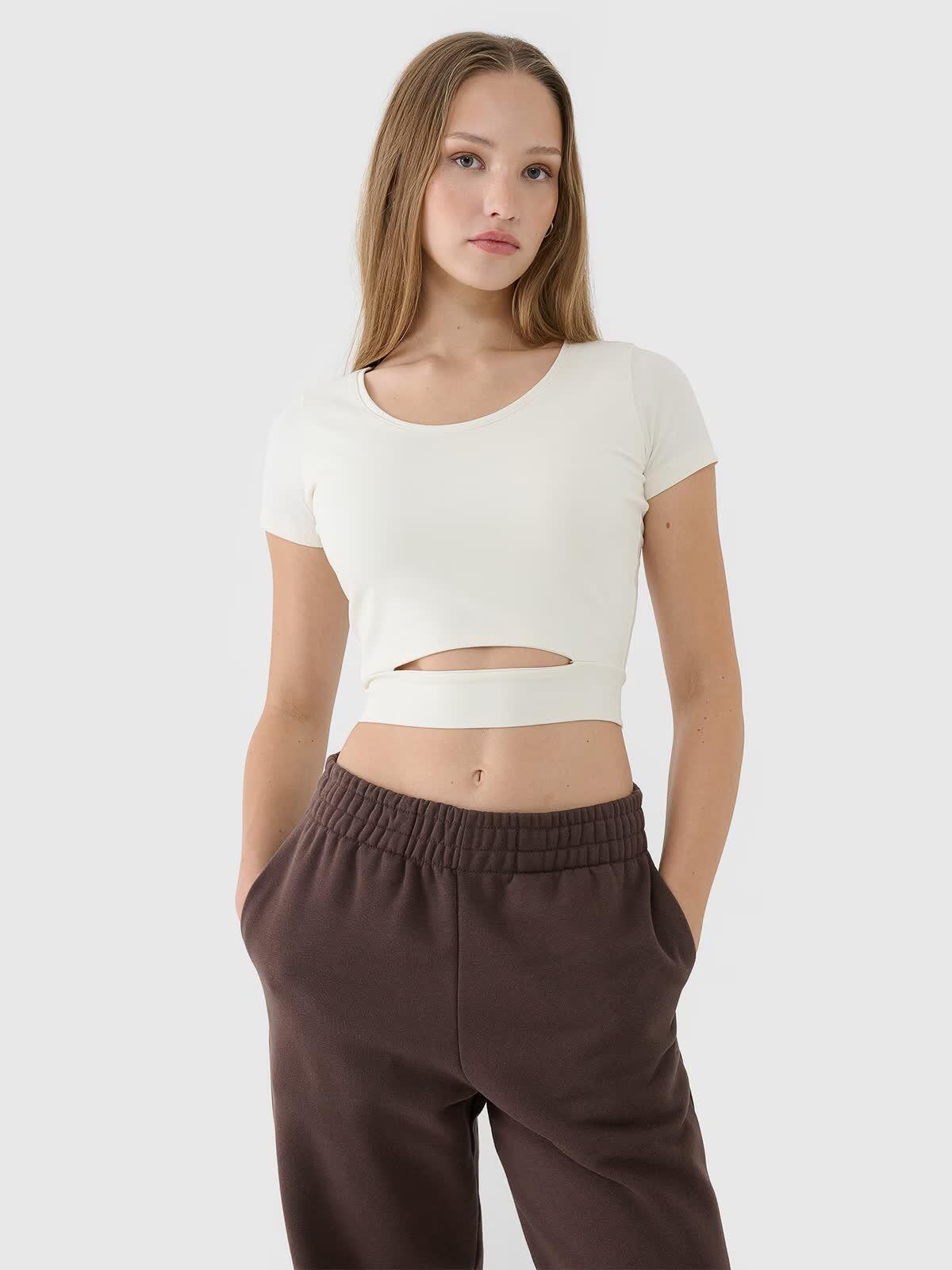 T-shirt crop top gładki damski 4F 4FRSS25TTSHF2695