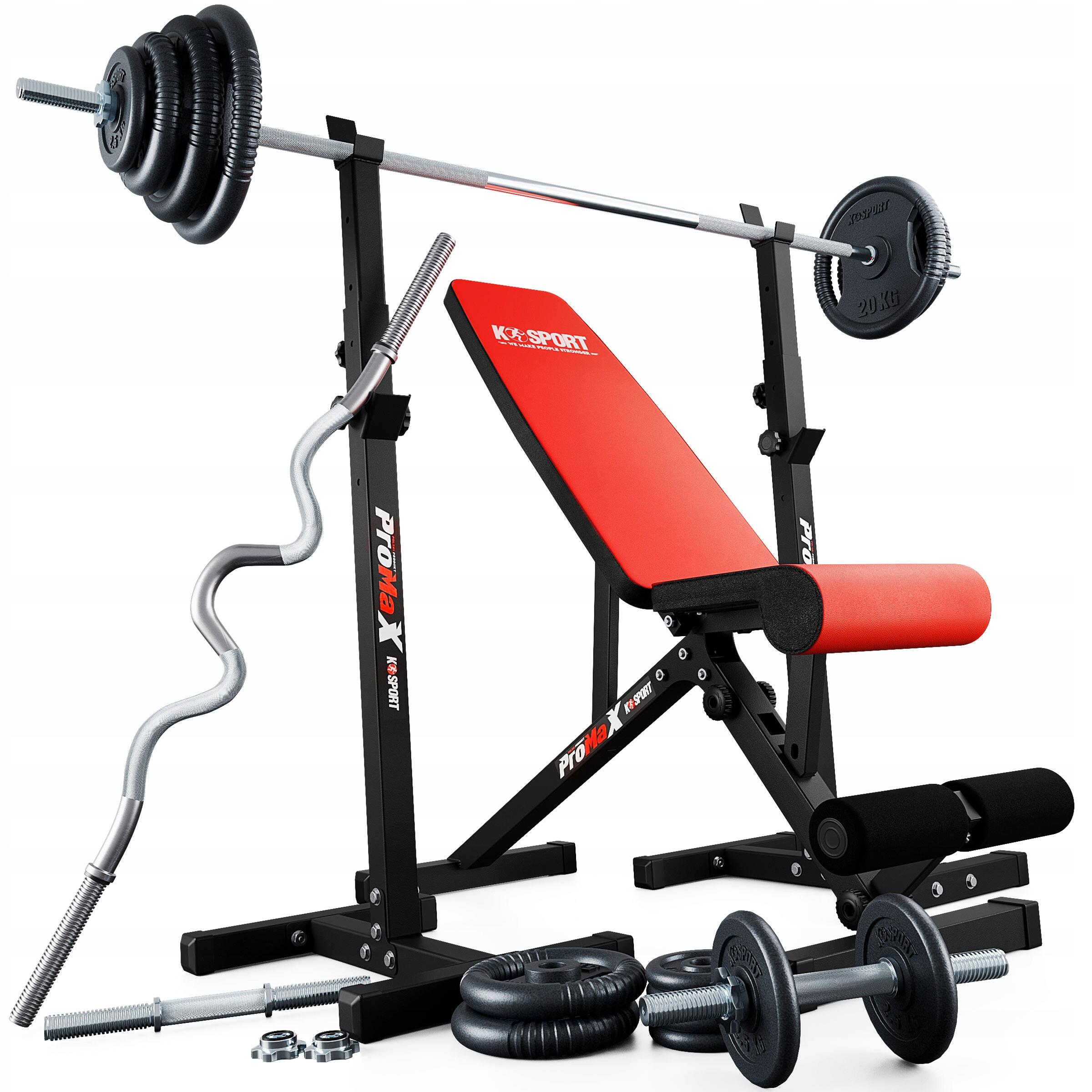 Zestaw Ławka + Stojaki + Zestaw sztang + Obciążenia 95kg K-sport KSSL125