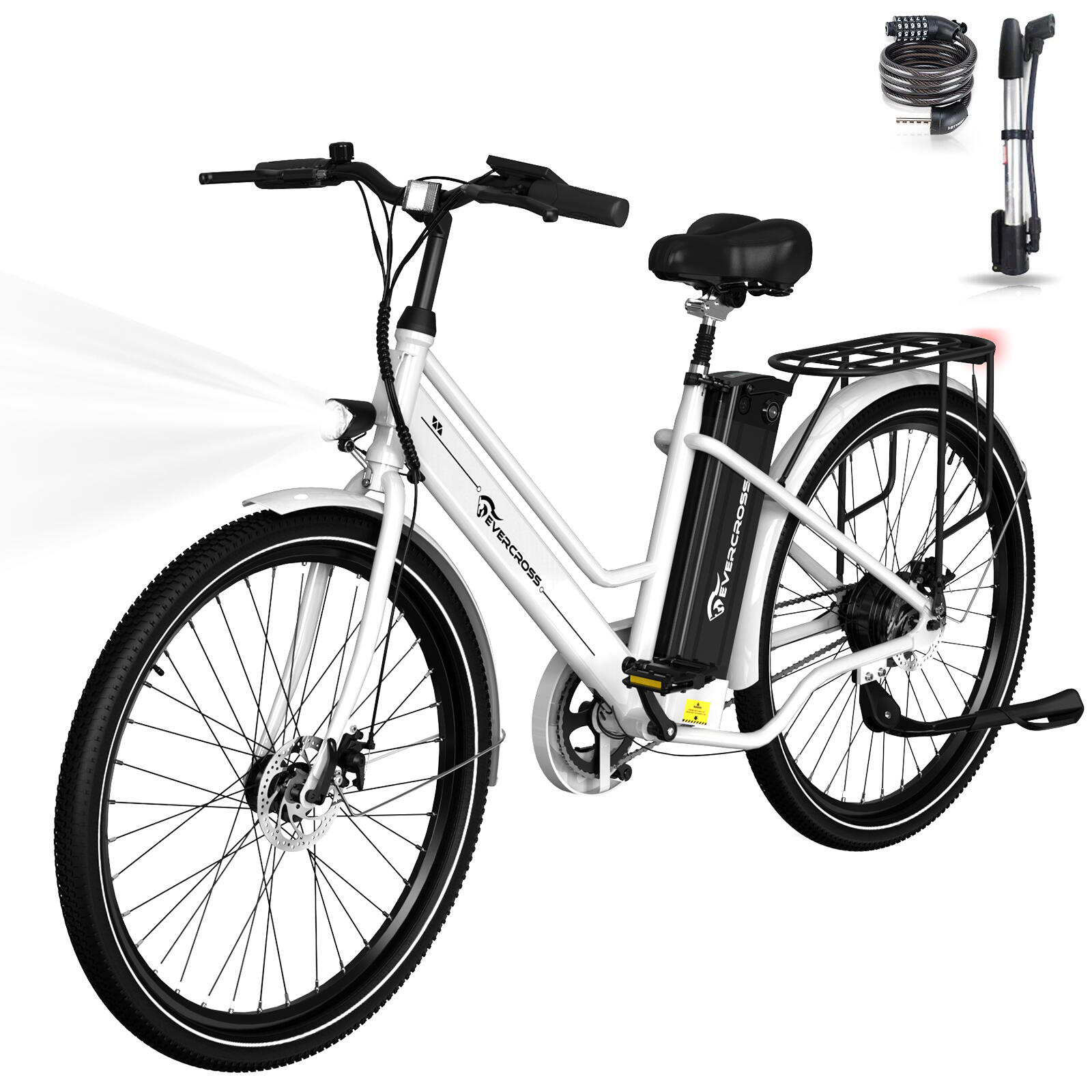 Rower elektryczny dla dorosłych z oponą 26'' 36V 15.6Ah APP EVERCROSS-EK8 Biały