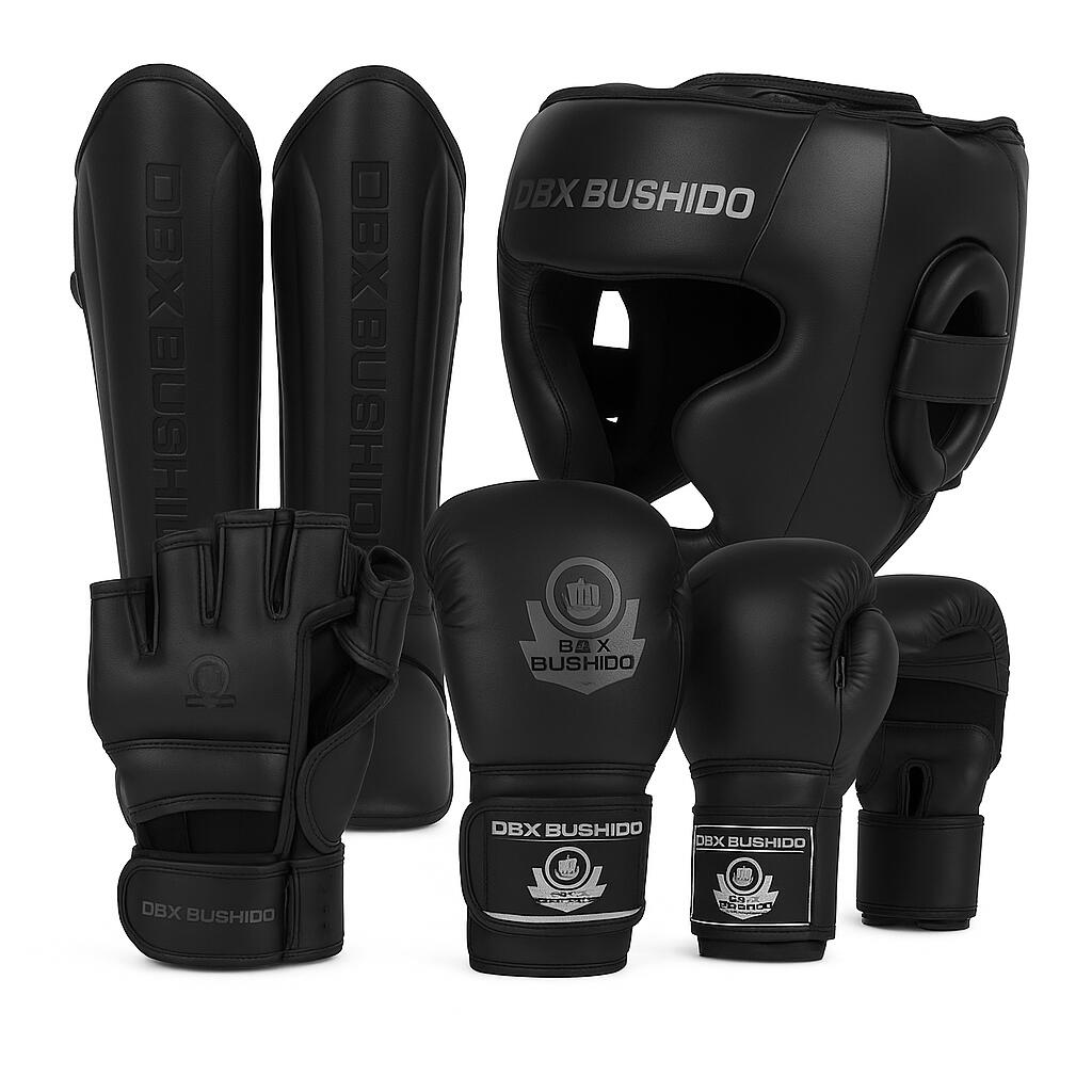 Zestaw do MMA rękawice kask i ochraniacze DBX Bushido Black Master