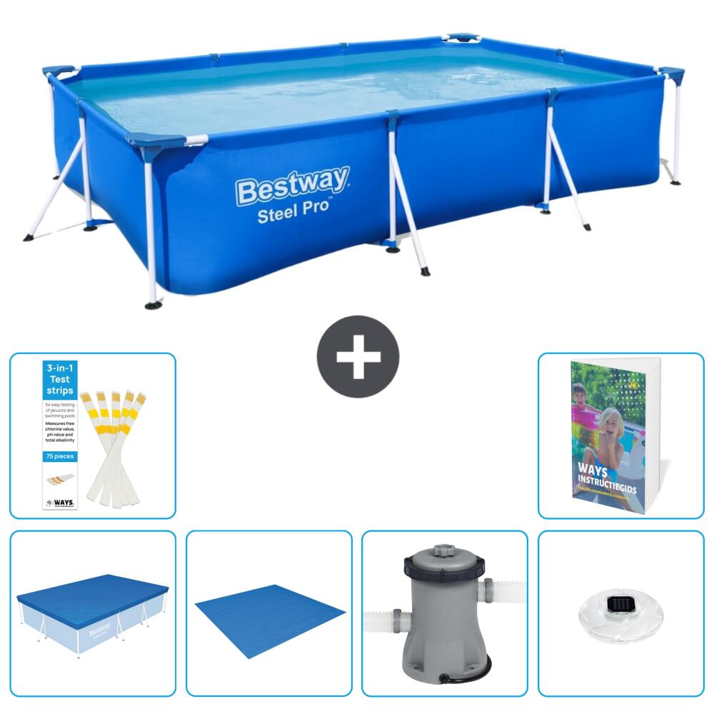 BESTWAY Basen Steel Pro Prostokątny - 300x201x66 cm - 7-częściowy S74
