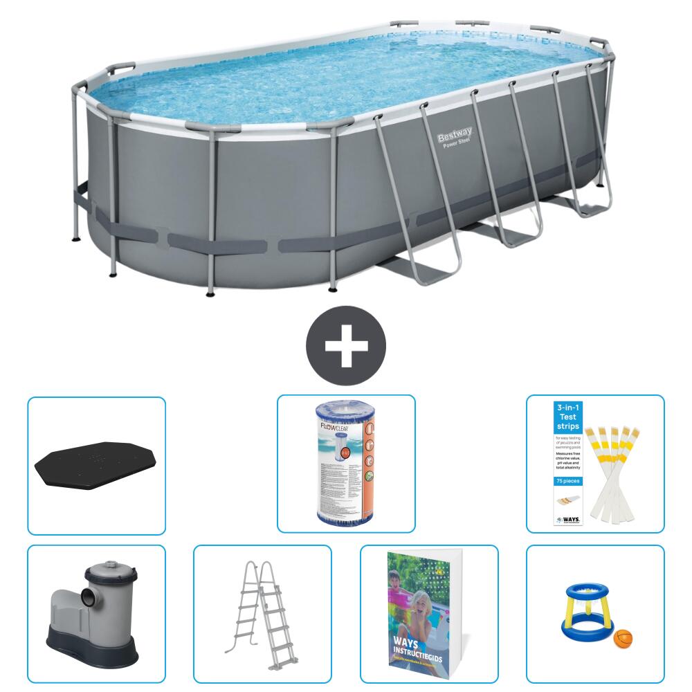 BESTWAY Basen Power Steel Owalny - 549x274x122 cm - 8-częściowy S541