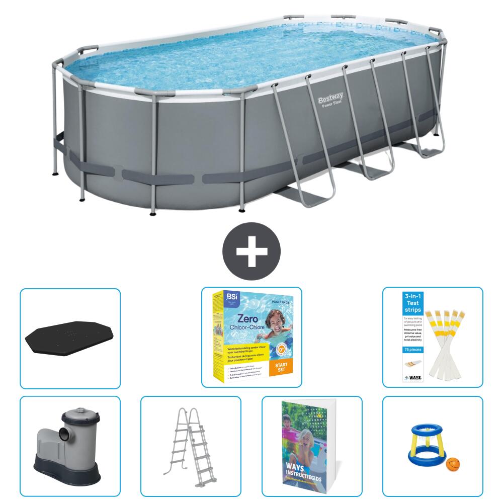 BESTWAY Basen Power Steel Owalny - 549x274x122 cm - 8-częściowy S529