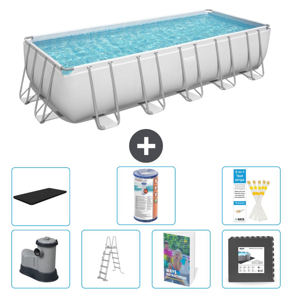 BESTWAY Basen Power Steel Prostokątny - 640x274x132 cm - 8-częściowy S563