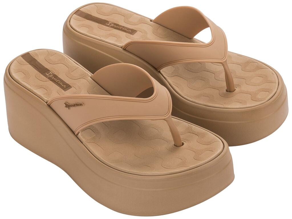 Buty klapki damskie japonki Ipanema Solaris platforma beżowe