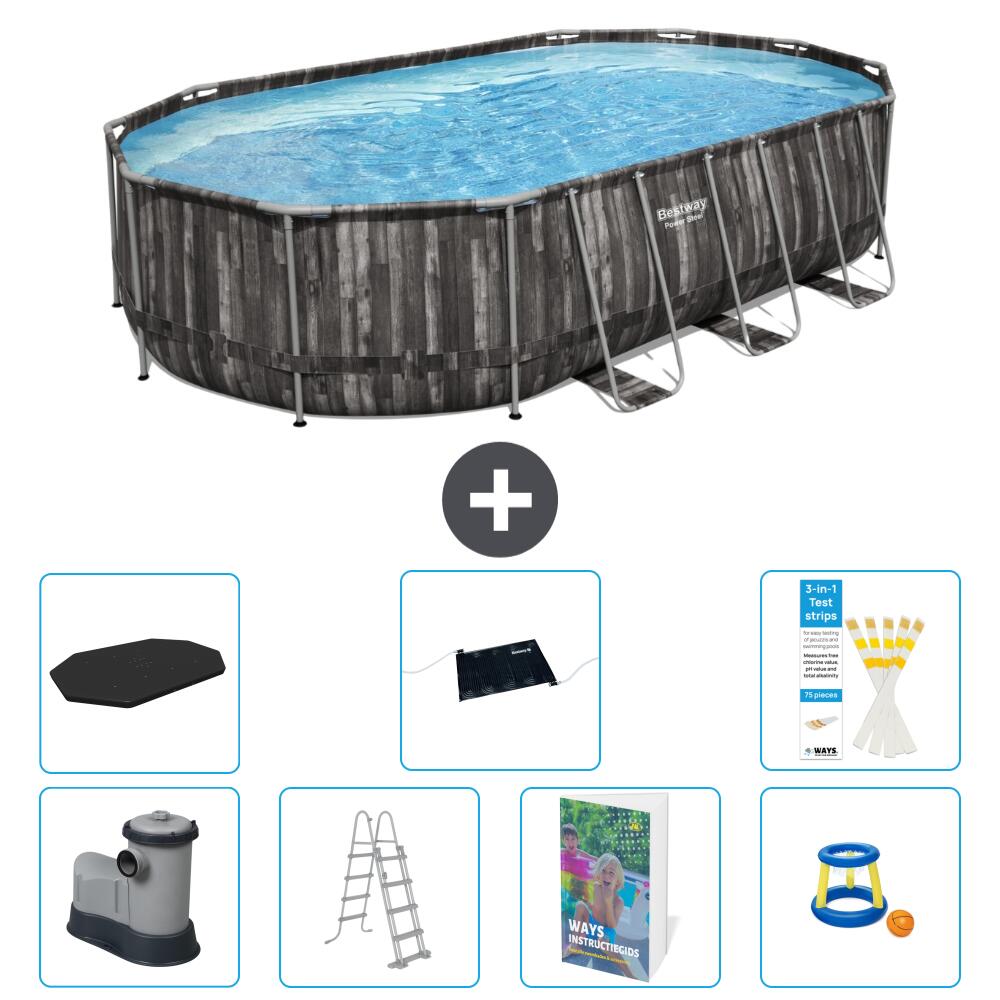 BESTWAY Basen Power Steel Owalny - 610x366x122 cm - 8-częściowy S559