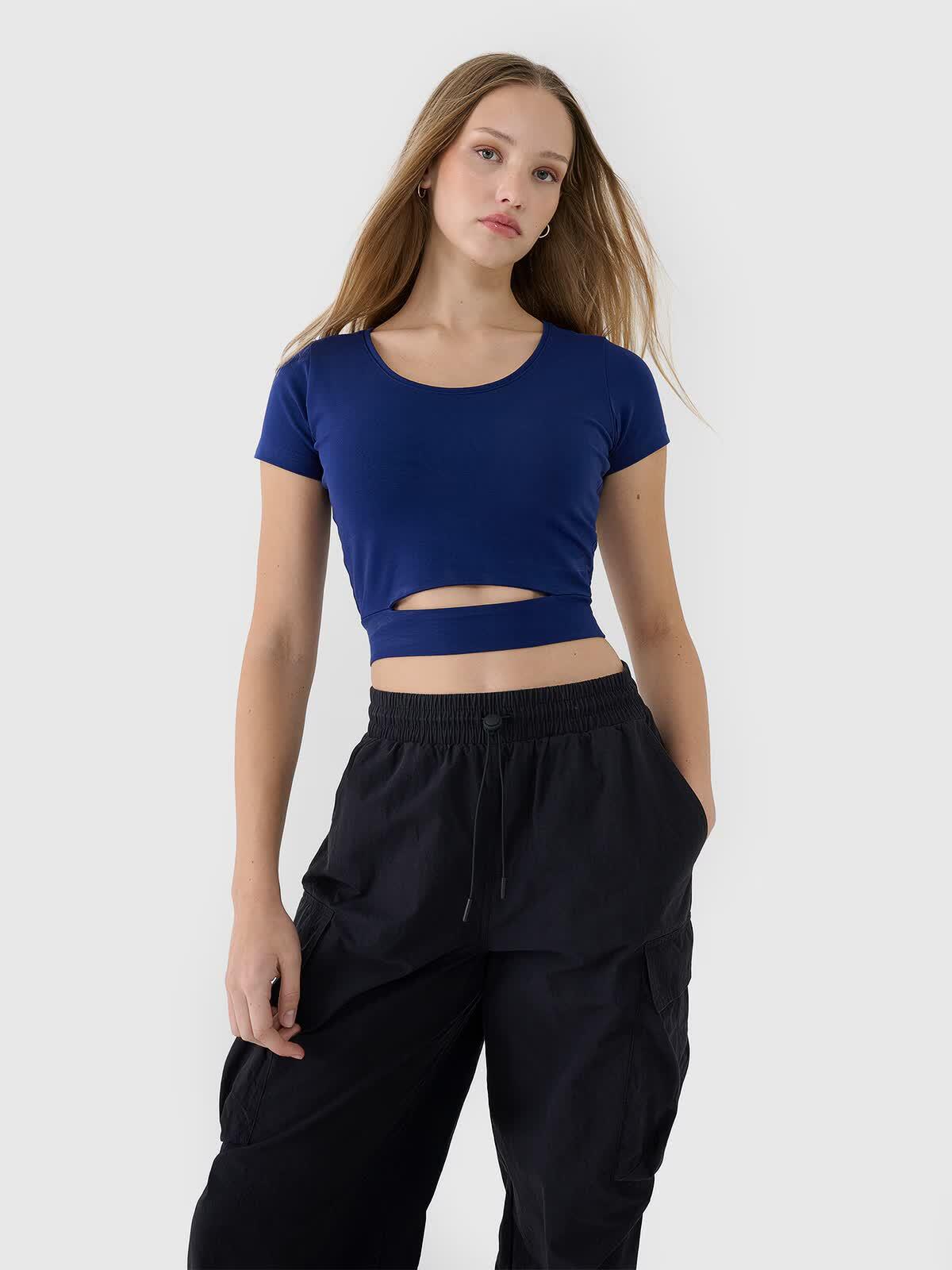 T-shirt crop top gładki damski 4F 4FRSS25TTSHF2695