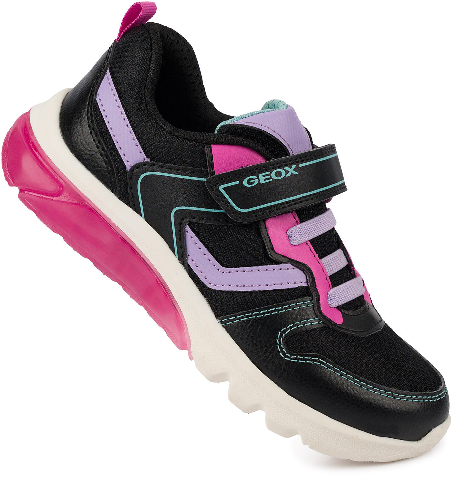 Buty dziecięce sportowe sneakersy na rzep ekoskóra świecące LED GEOX J CIBERDRON