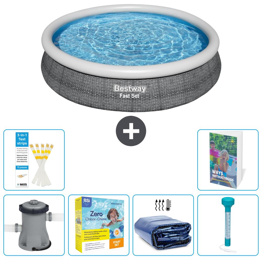 BESTWAY Basen Fast Set Okrągły - 366x76 cm - 7-częściowy S184