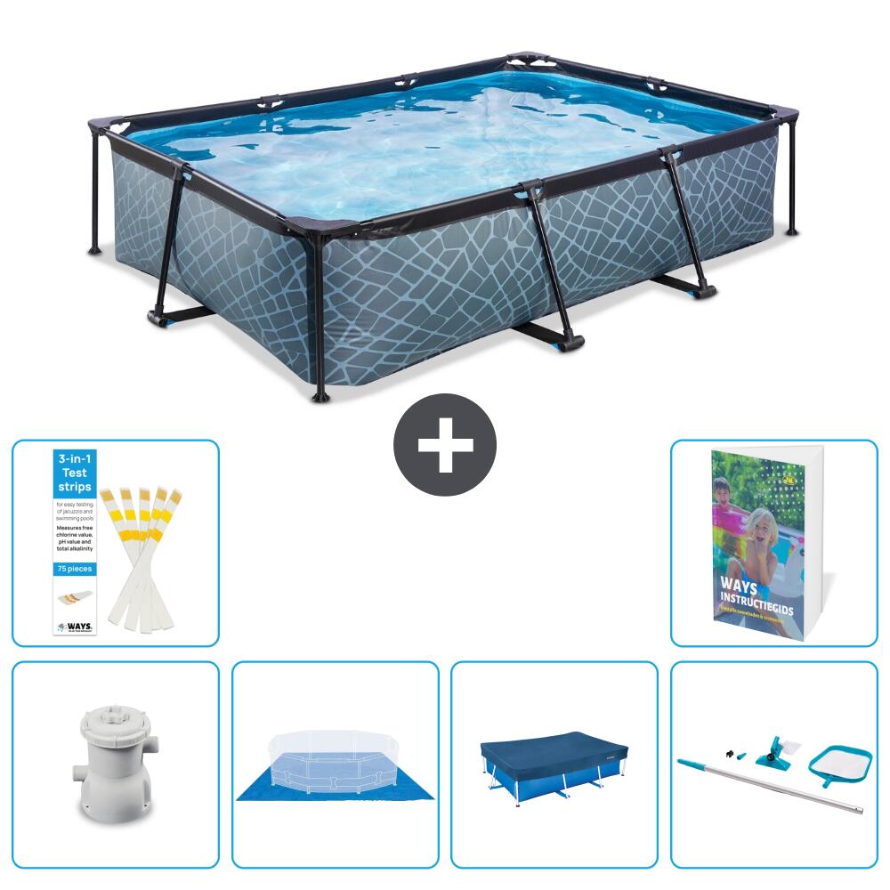 EXIT TOYS Basen Prostokątny - Efekt kamienia - 300x200x65 cm - 7-częściowy S225