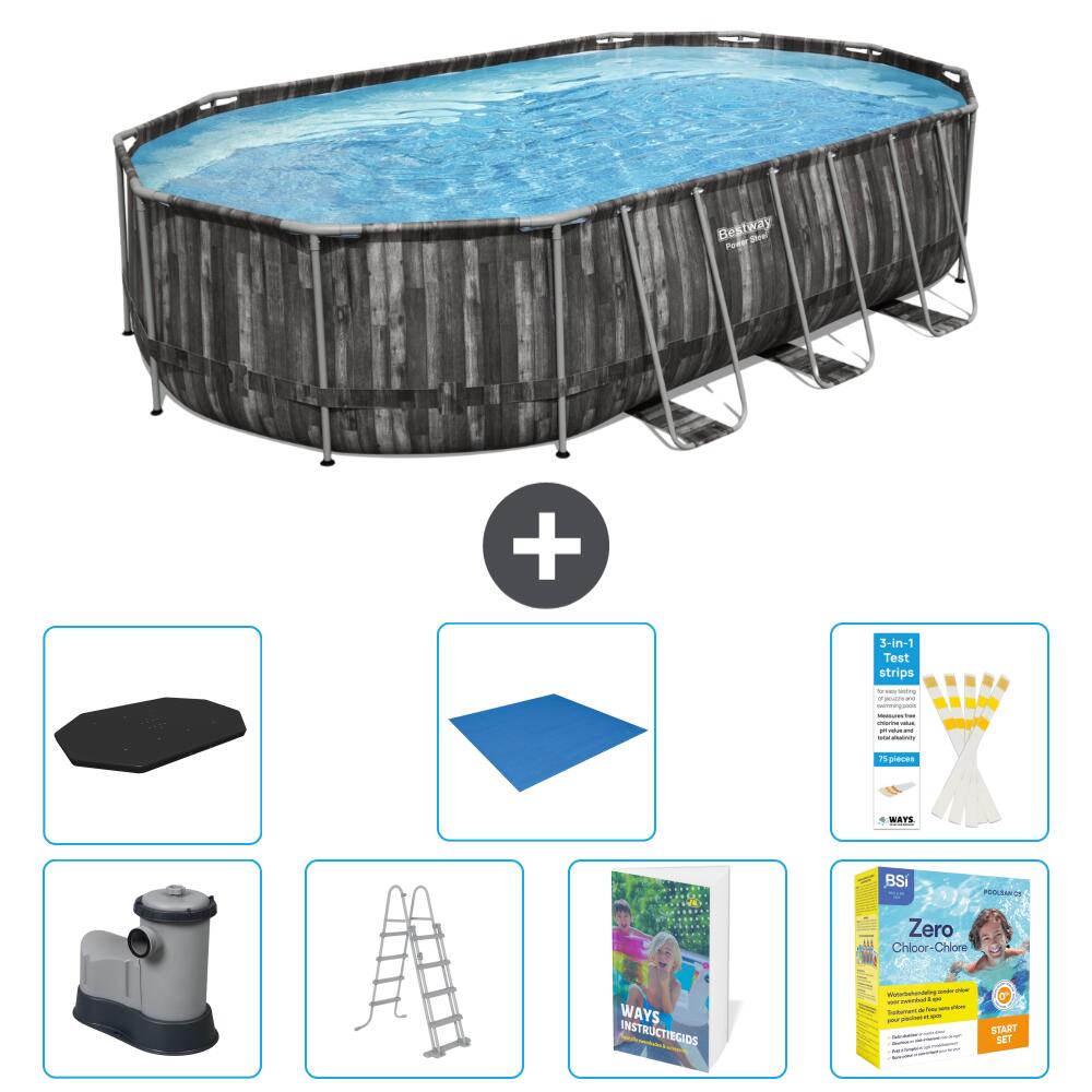 BESTWAY Basen Power Steel Owalny - 610x366x122 cm - 8-częściowy S546