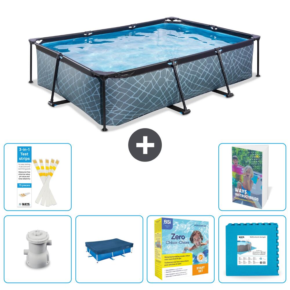 EXIT TOYS Basen Prostokątny - Efekt kamienia - 300x200x65 cm - 7-częściowy S218