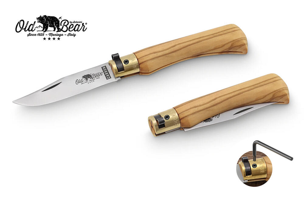 Nóż składany Antonini rękojeść drewno olive Satin Carbon