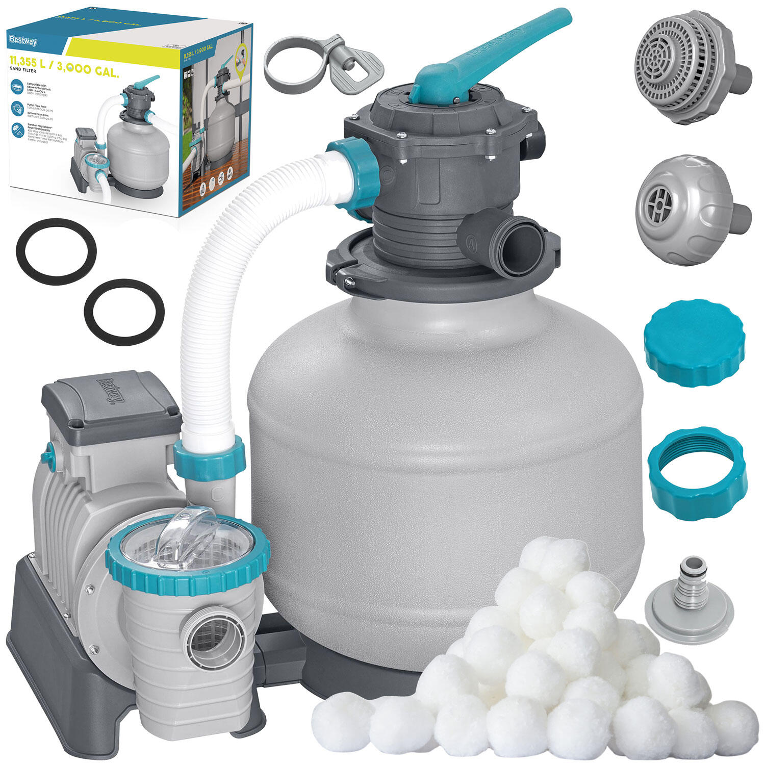 Pompa piaskowa do basenu 11355 L/h + Kulki filtracyjne Bestway 58486