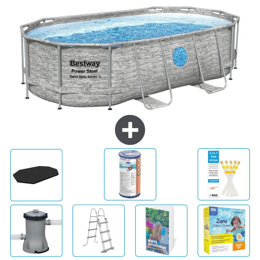 BESTWAY Basen Power Steel Owalny - 427x250x100 cm - 8-częściowy S572