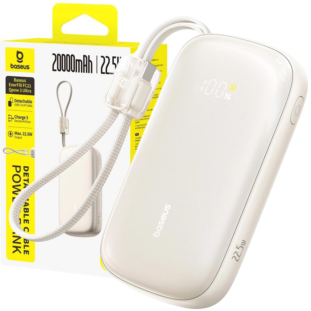 Baseus Powerbank 20000mAh 22.5W USB-C USB-A kabel USB-C lightning