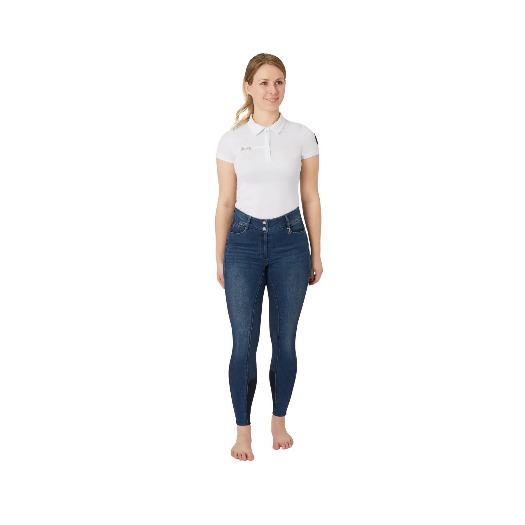 Damskie spodnie jeździeckie w jeans pełnym chwycie i z wysoką talią Horze Kaia