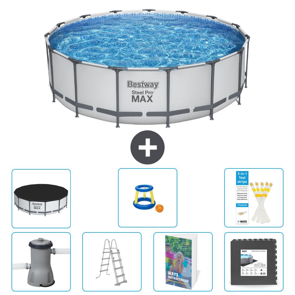 BESTWAY Basen Steel Pro MAX Okrągły - 488x122 cm - 8-częściowy S525