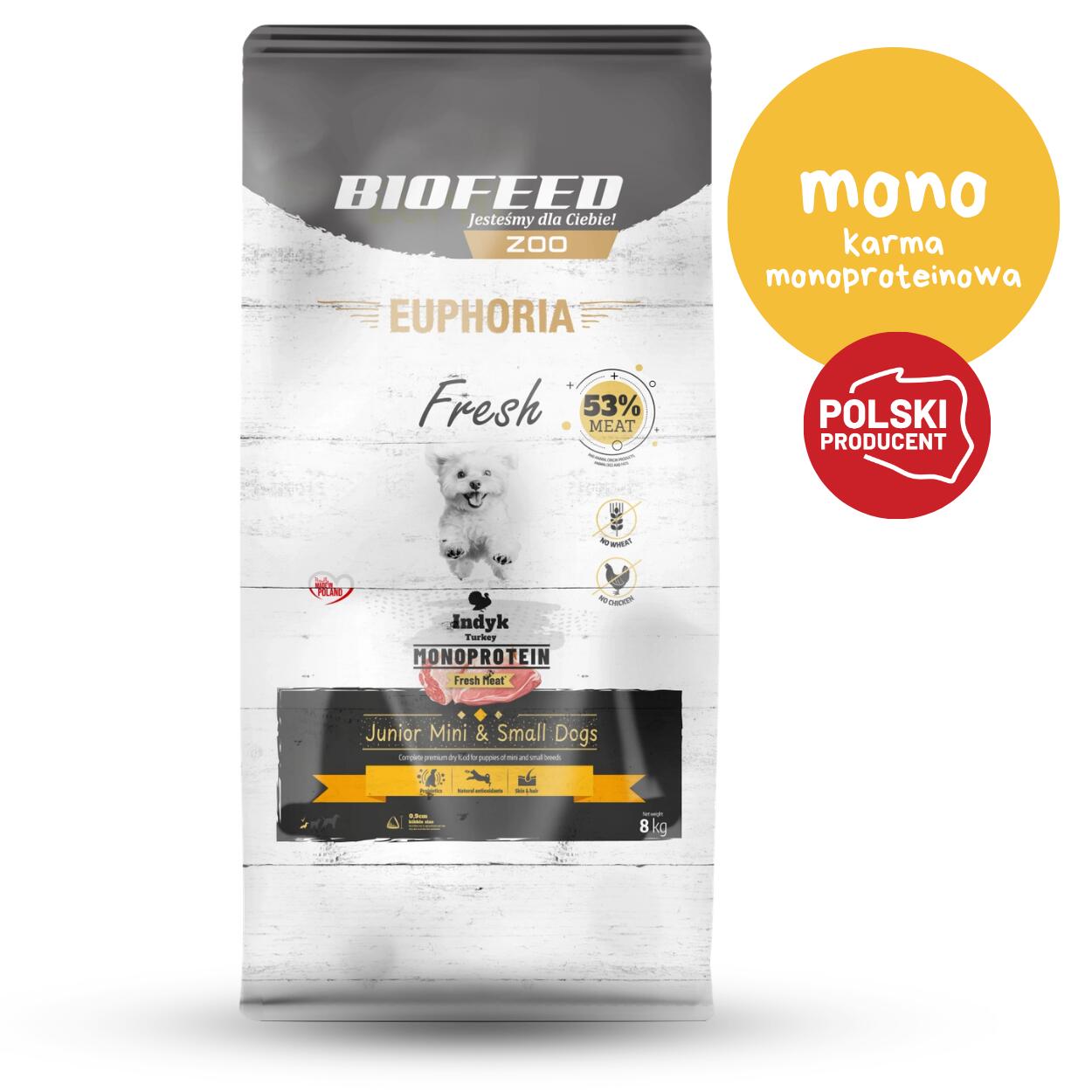 Karma dla szczeniąt BIOFEED monoproteinowa mini i małe rasy z indykiem 8kg