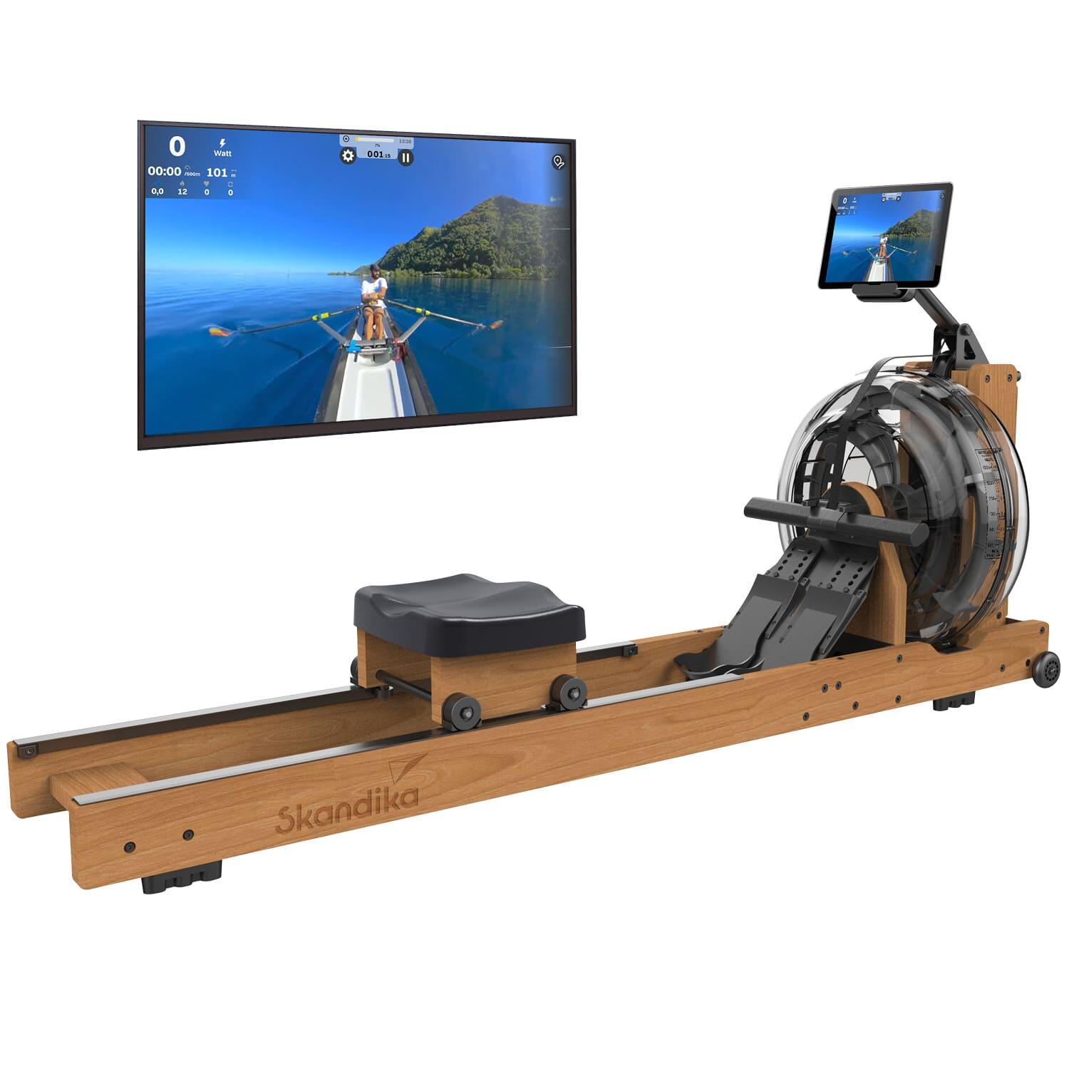 Wioślarz wodny stacjonarny Lykke, do 150 kg, z wyświetlaczem LCD, drewno bukowe