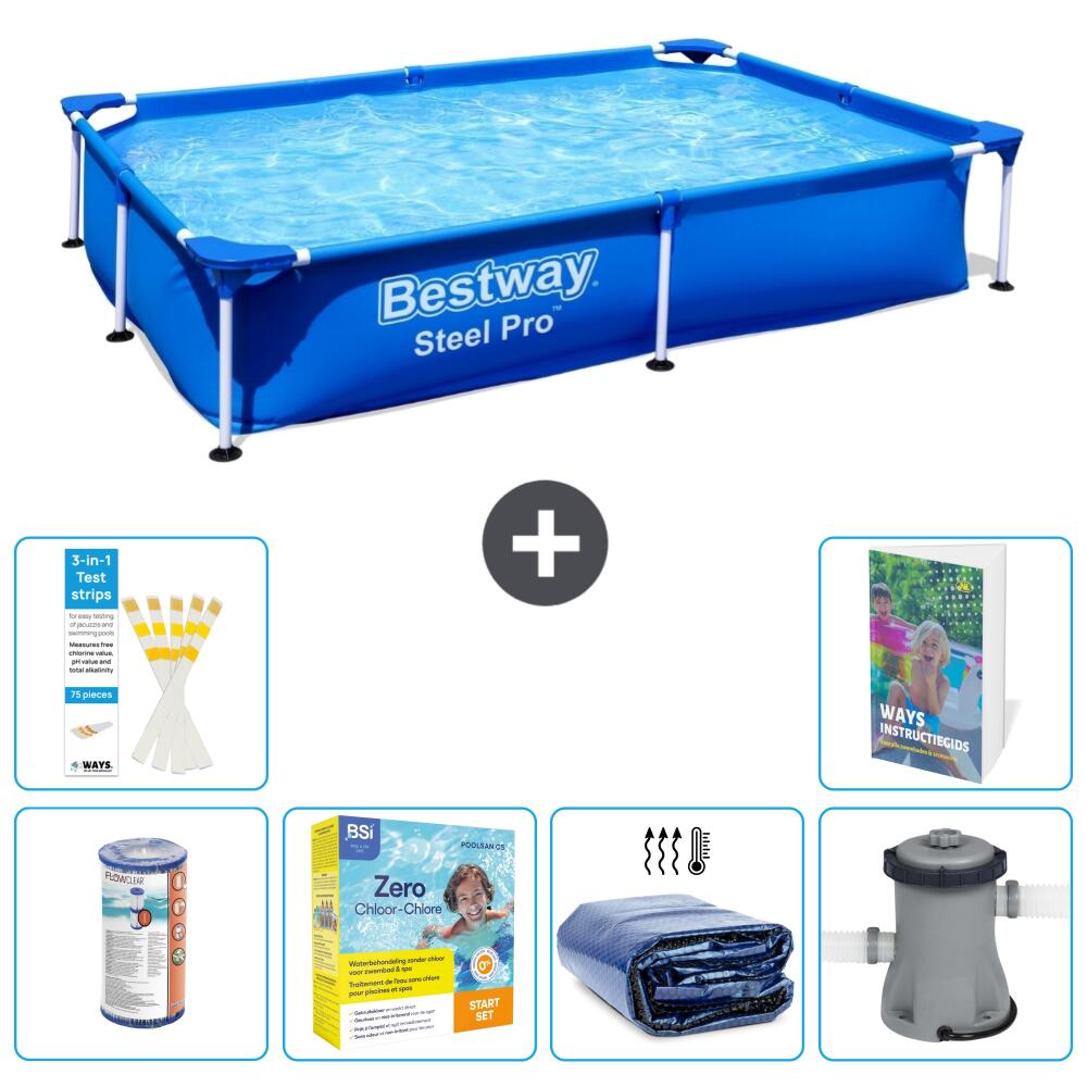 BESTWAY Basen Steel Pro Prostokątny - 221x150x43 cm - 7-częściowy S50