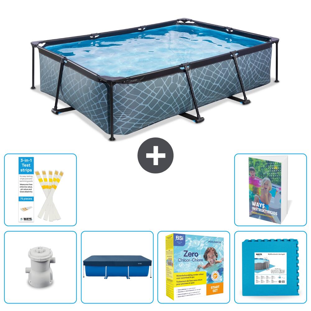 EXIT TOYS Basen Prostokątny - Efekt kamienia - 300x200x65 cm - 7-częściowy S276