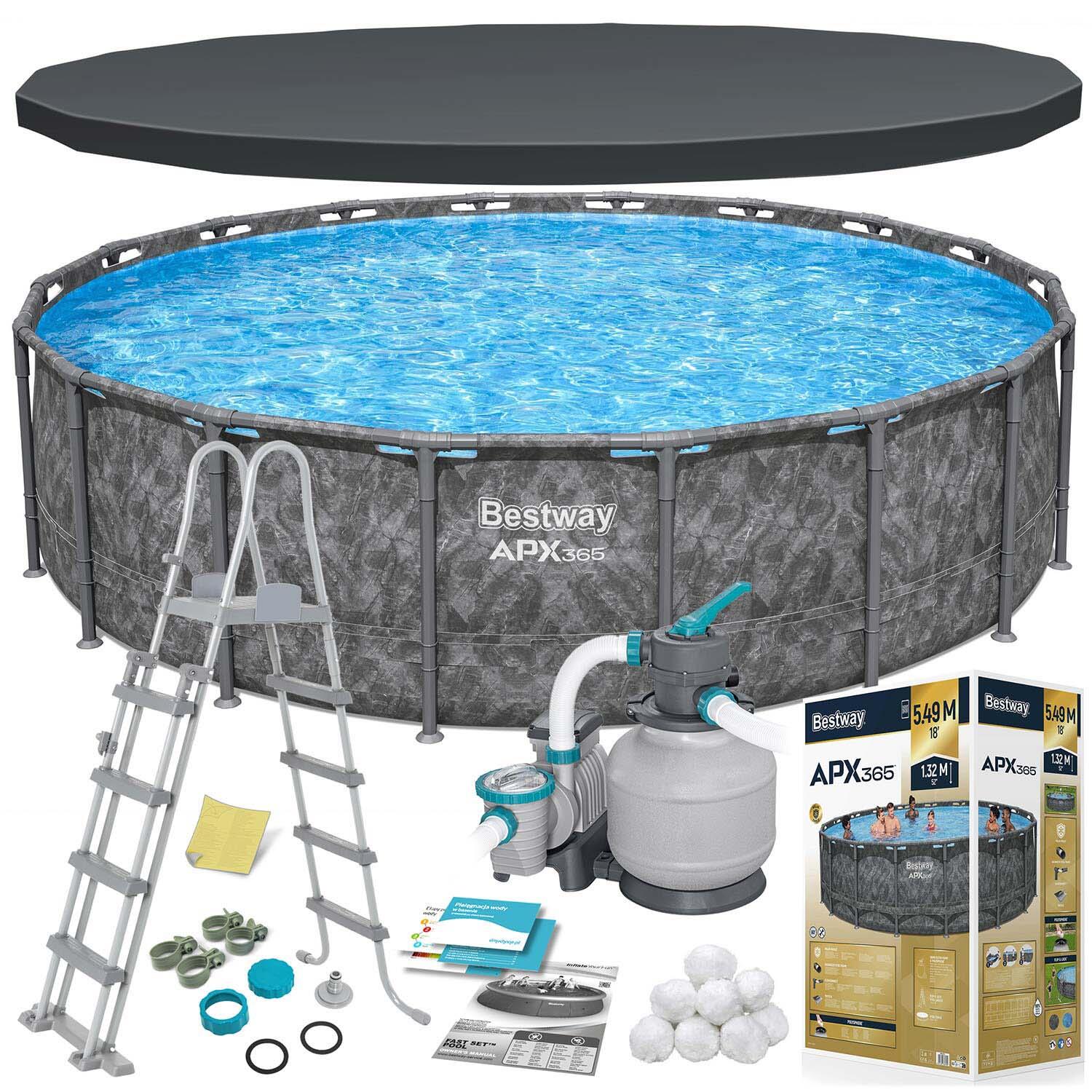 Basen stelażowy ogrodowy Bestway całoroczny 549x132 cm APX zestaw 11w1