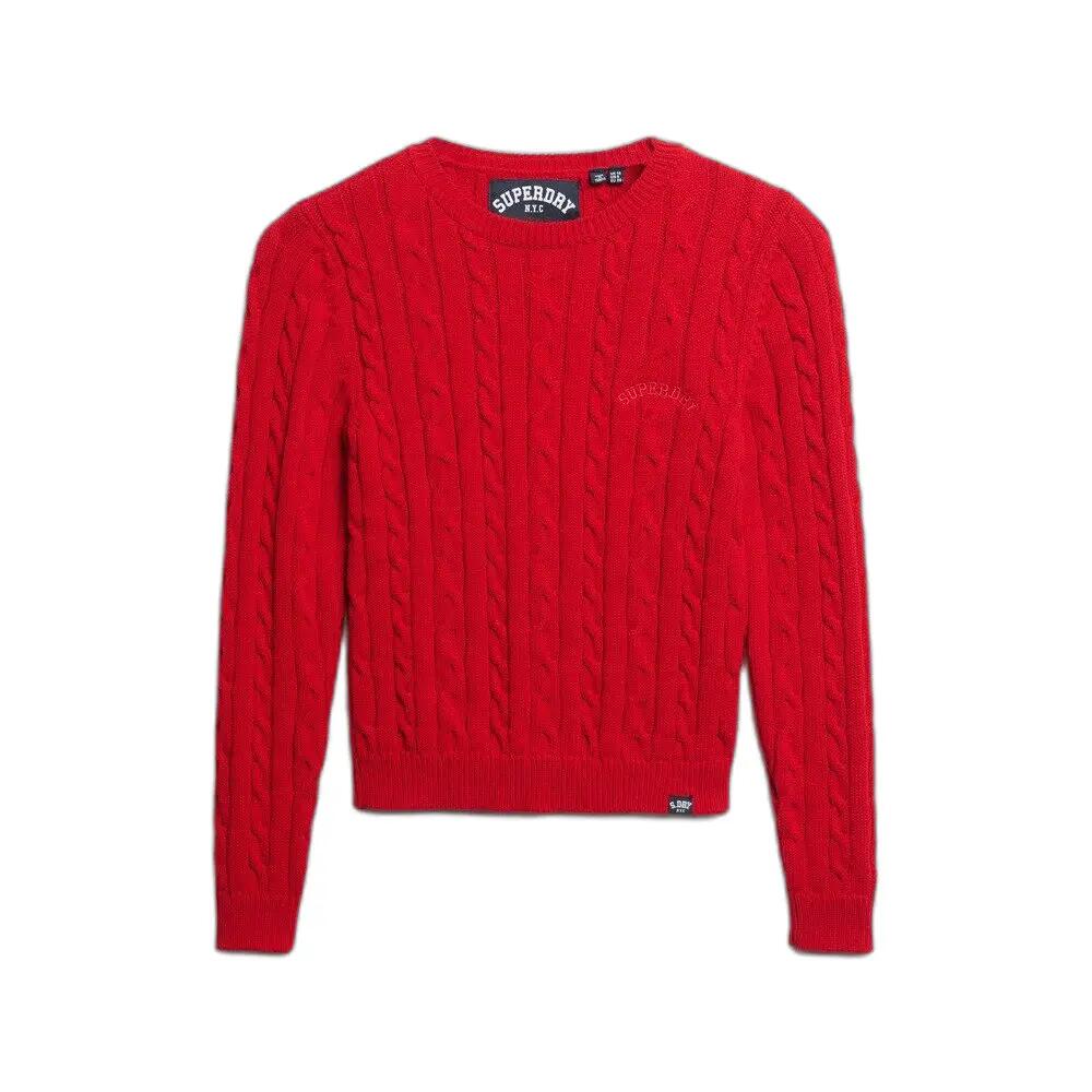 Sweter z cienkimi warkoczami, klasyczny, okrągły dekolt, damski Superdry