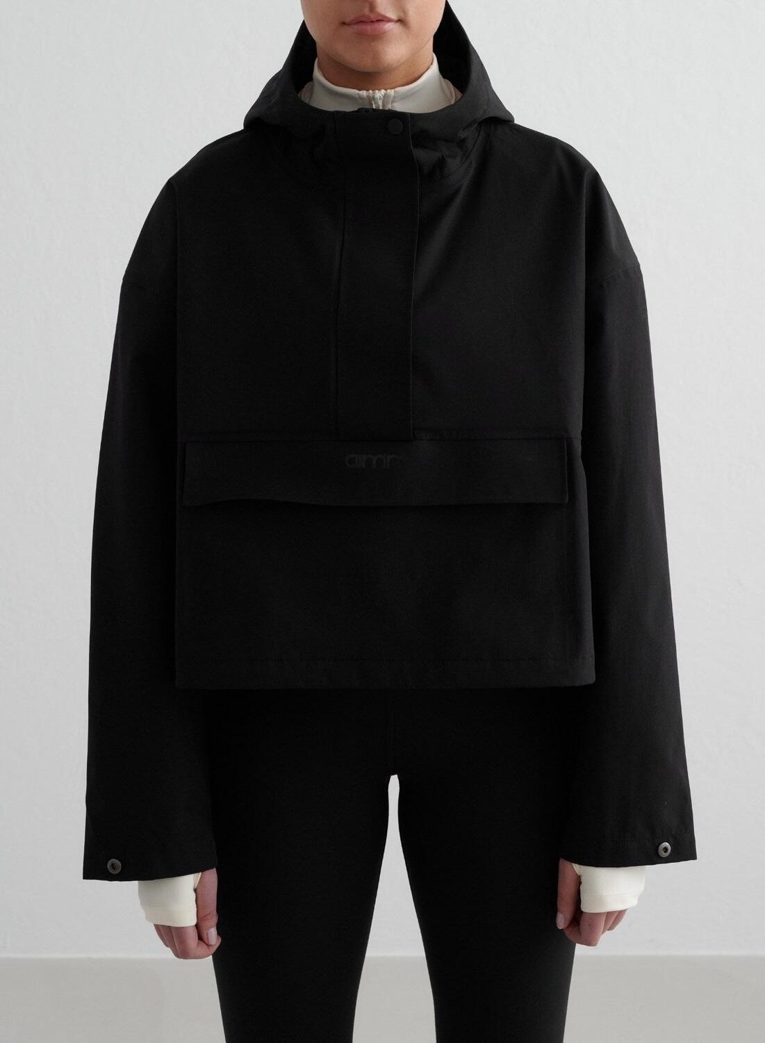 Damski anorak skrócony, wodoodporny 5000 mm, 3L, regulowany kaptur, czarny