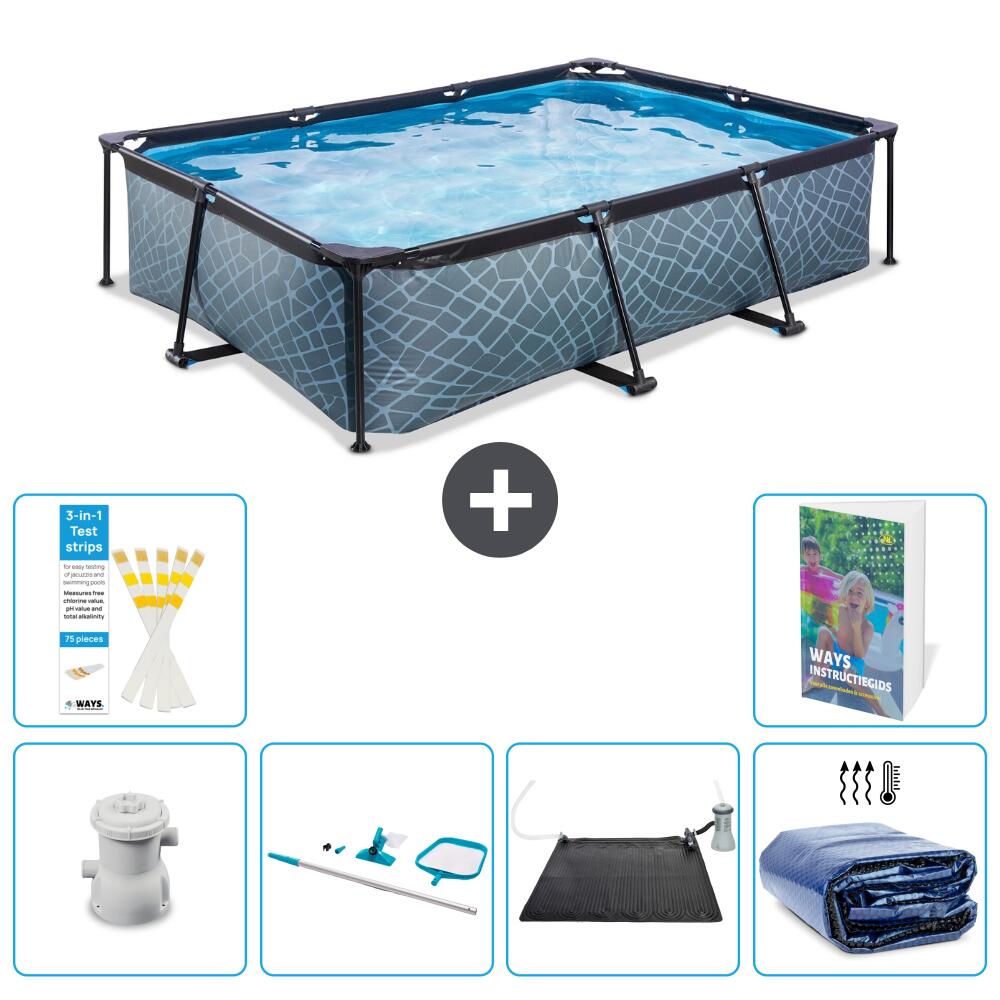 EXIT TOYS Basen Prostokątny - Efekt kamienia - 300x200x65 cm - 7-częściowy S235