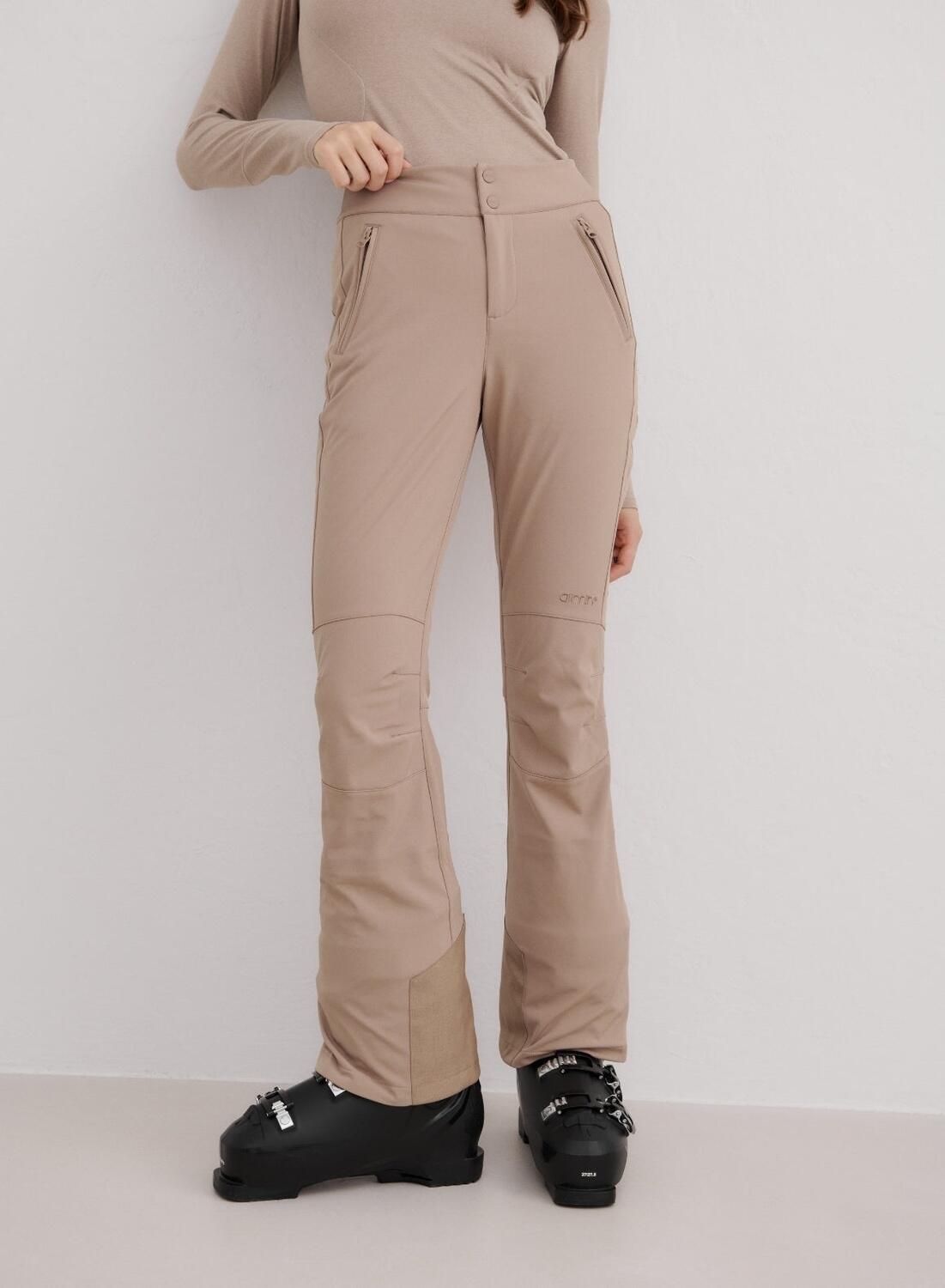 Damskie spodnie softshellowe, z polarem, hydrofobowe Stretch Thermo beżowe