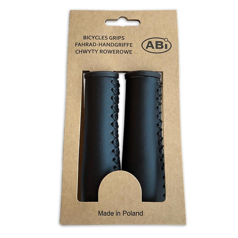 Uchwyty rowerowe ABI ze skóry syntetycznej 135 mm czarne