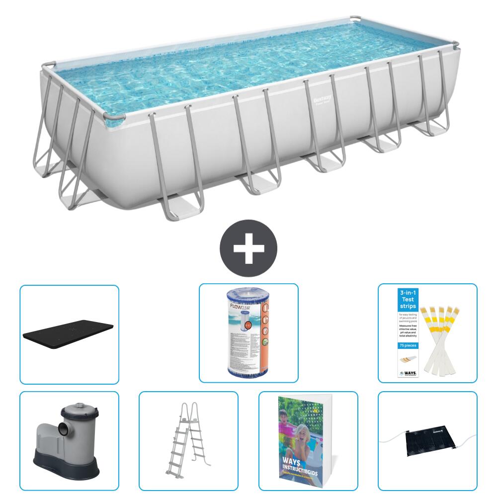 BESTWAY Basen Power Steel Prostokątny - 640x274x132 cm - 8-częściowy S619