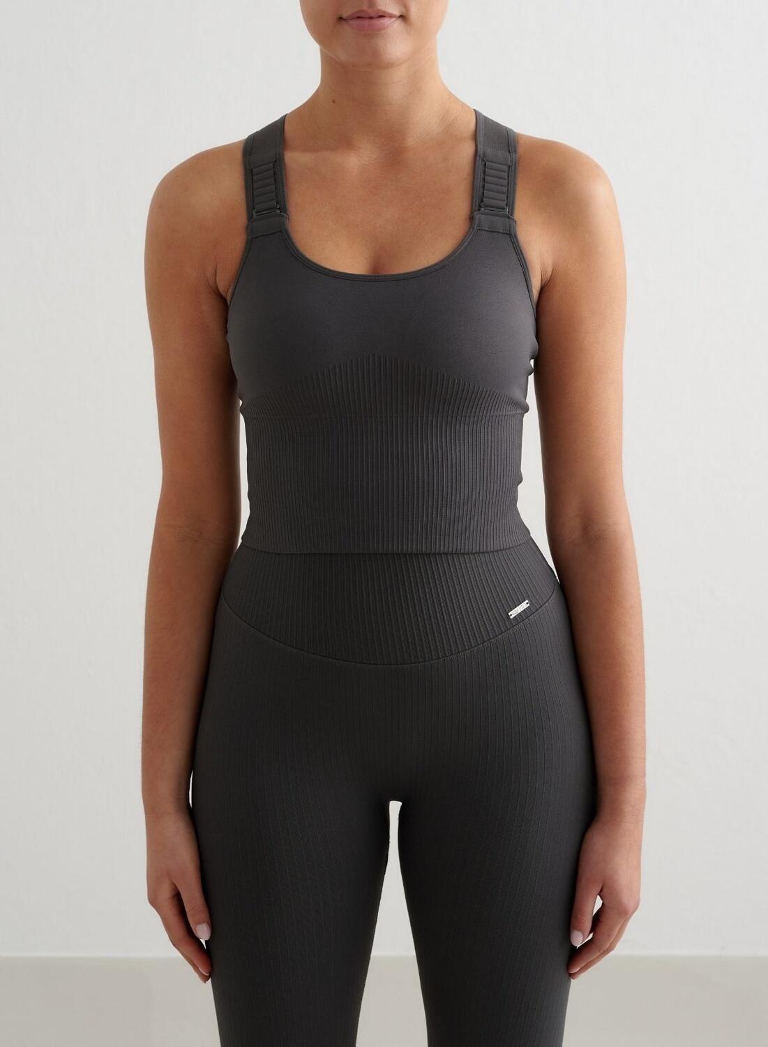 Damski biustonosz sportowy wysokie wsparcie wydłużony Ribbed Seamless grafitowy