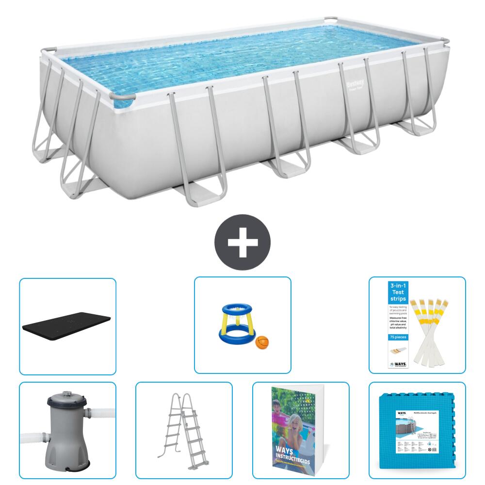 BESTWAY Basen Power Steel Prostokątny - 488x244x122 cm - 8-częściowy S570