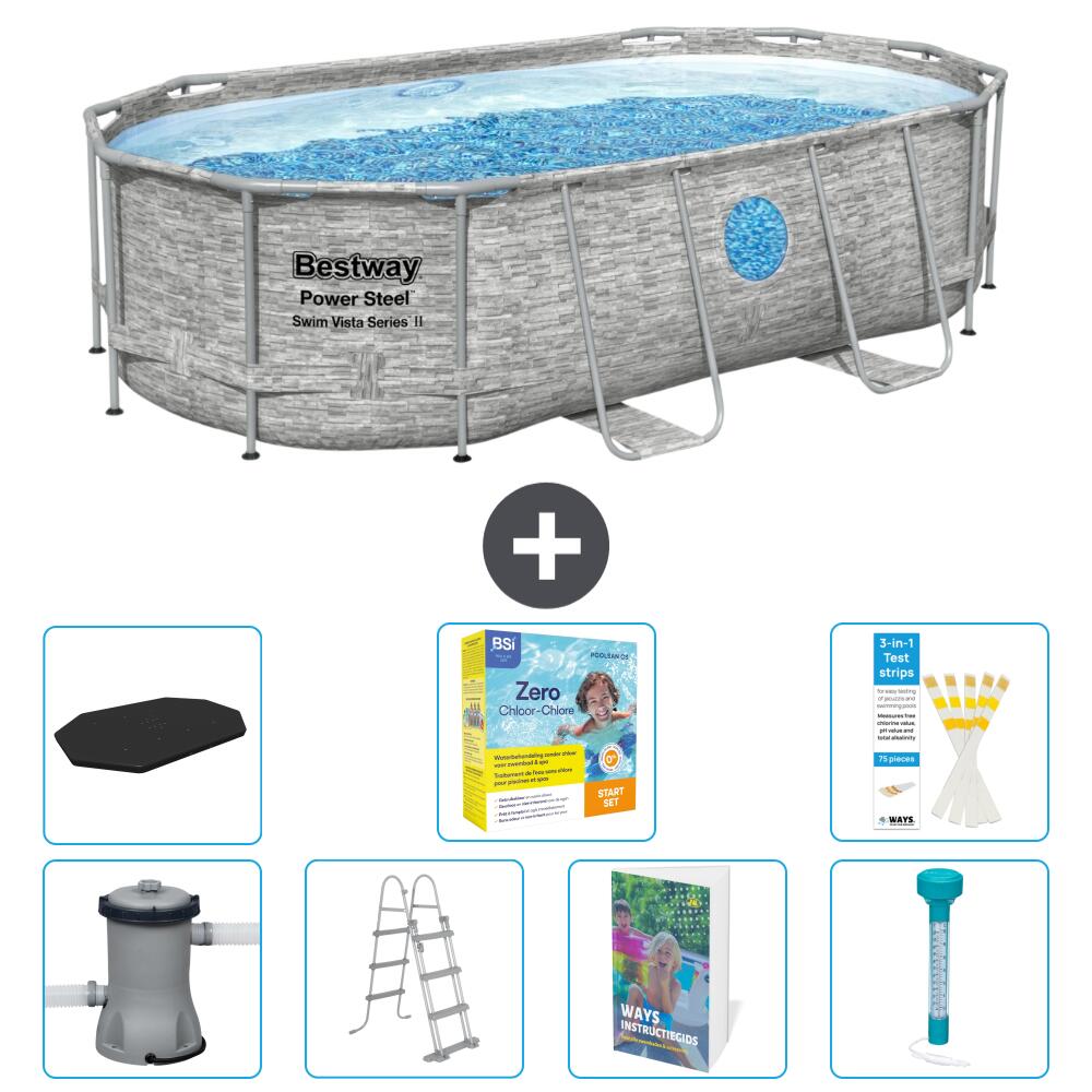 BESTWAY Basen Power Steel Owalny - 427x250x100 cm - 8-częściowy S532