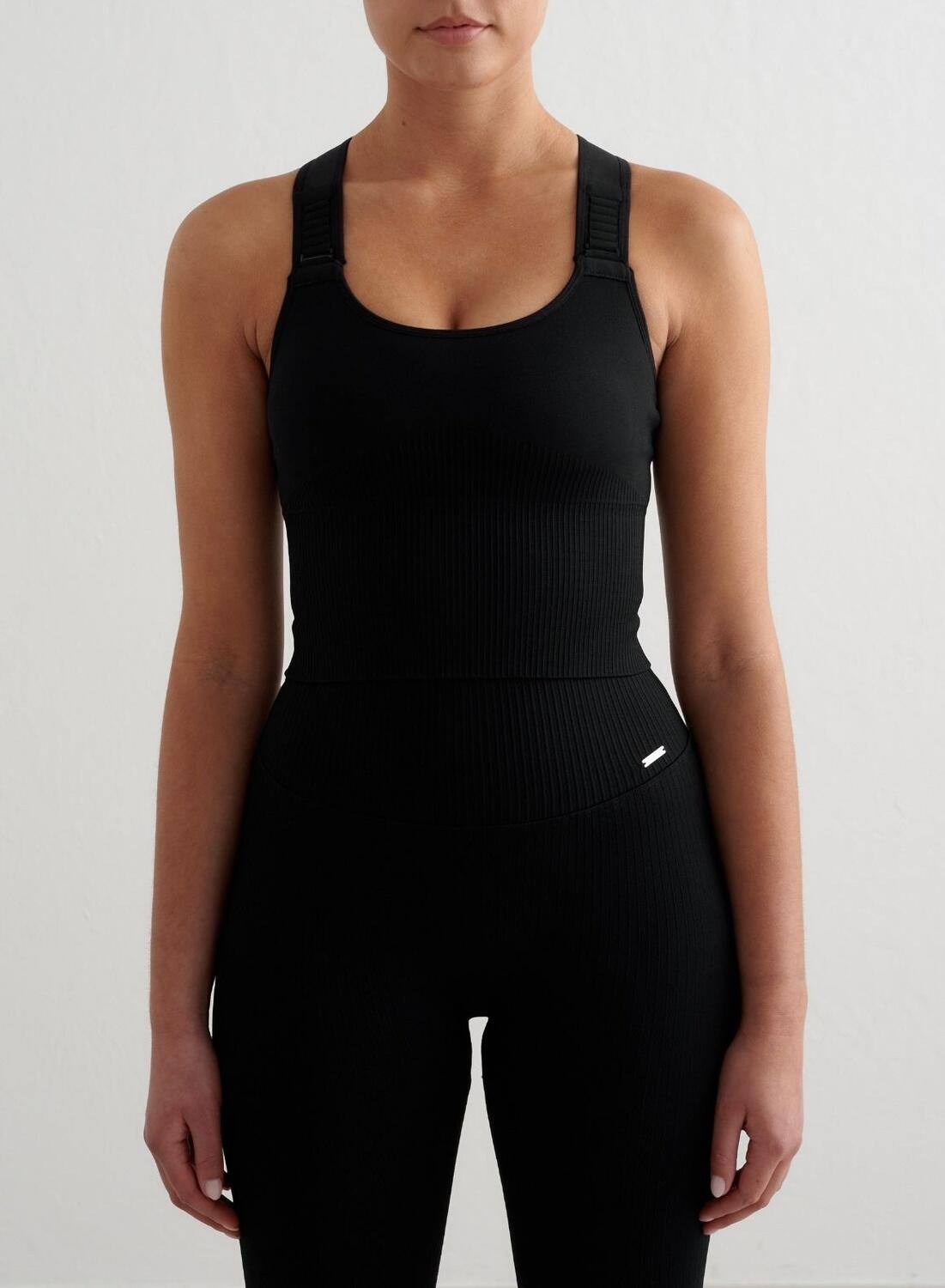Damski biustonosz sportowy wysokie wsparcie, wydłużony Ribbed Seamless czarny