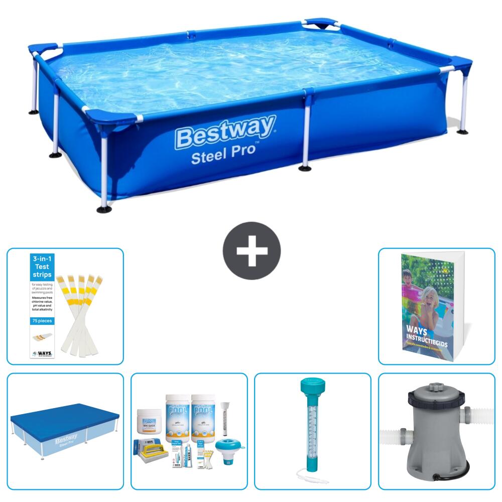 BESTWAY Basen Steel Pro Prostokątny - 221x150x43 cm - 7-częściowy S52