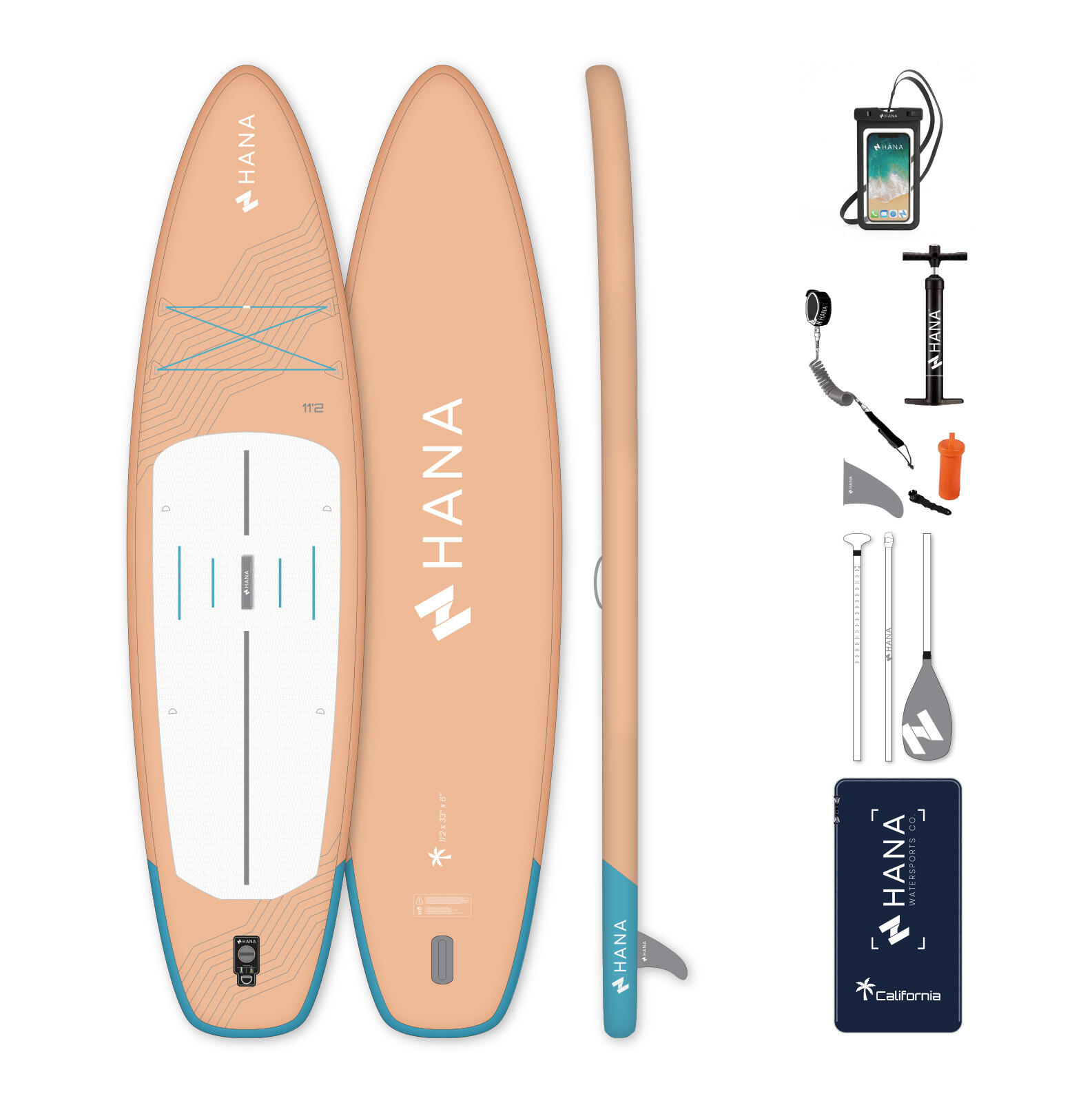 Stand-Up Paddle HANA 11’2 California Pack Kolor Brzoskwiniowy + Etui na telefon