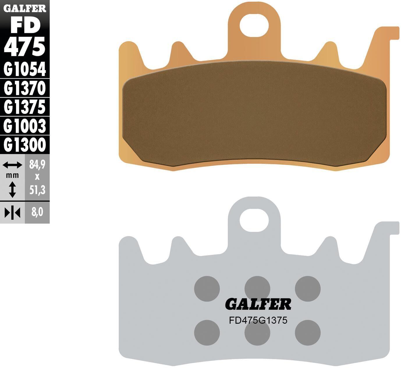 GALFER FD475 Klocki hamulcowe sintermetal ECE R90 84,9×51,3×8,0 mm