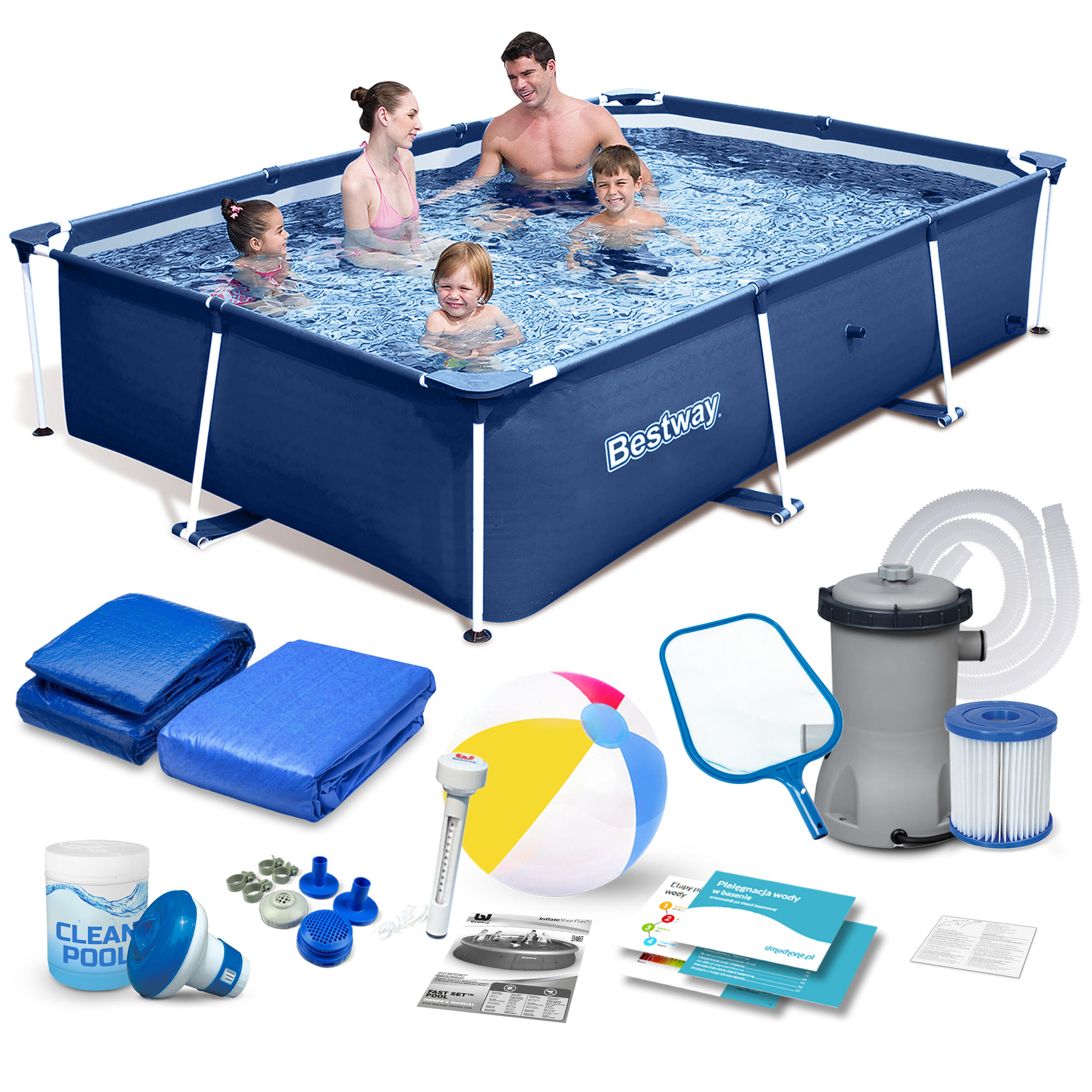 Basen ogrodowy stelażowy 259x170x61cm zestaw 16w1 Bestway 56403N