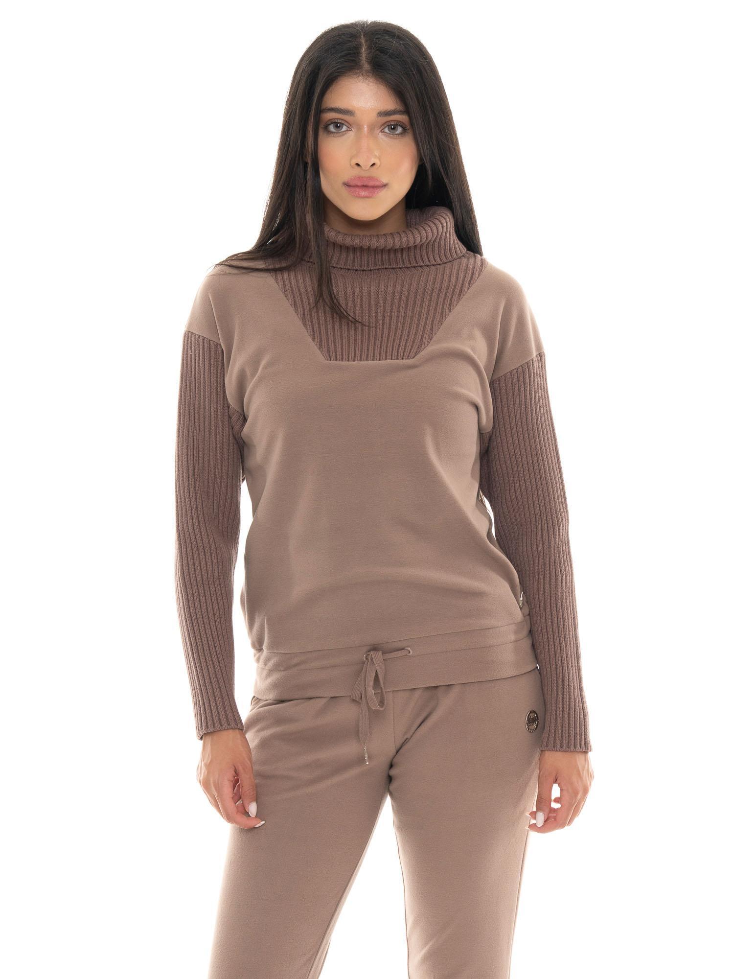 Leone 1947 Warm Touch damskie zimowe bluzy z golfem i wstawkami dzianinowymi