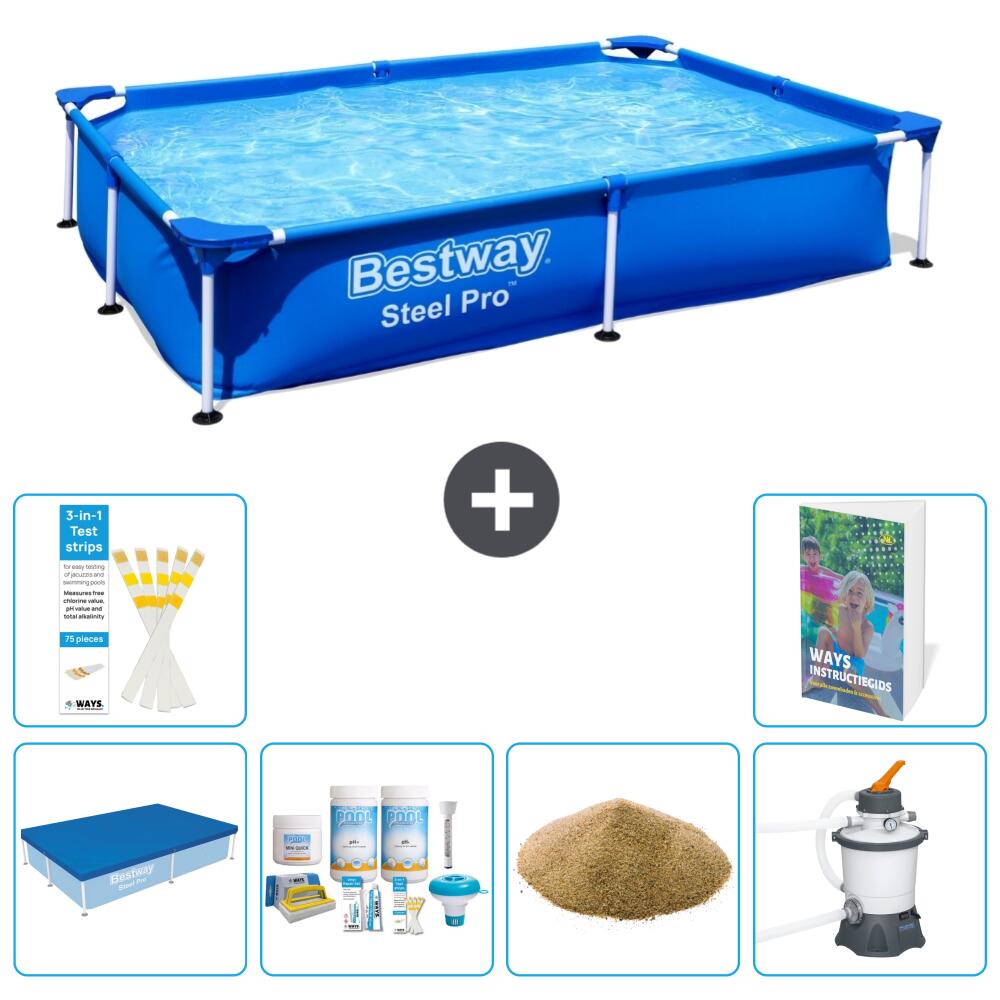 BESTWAY Basen Steel Pro Prostokątny - 221x150x43 cm - 7-częściowy S47