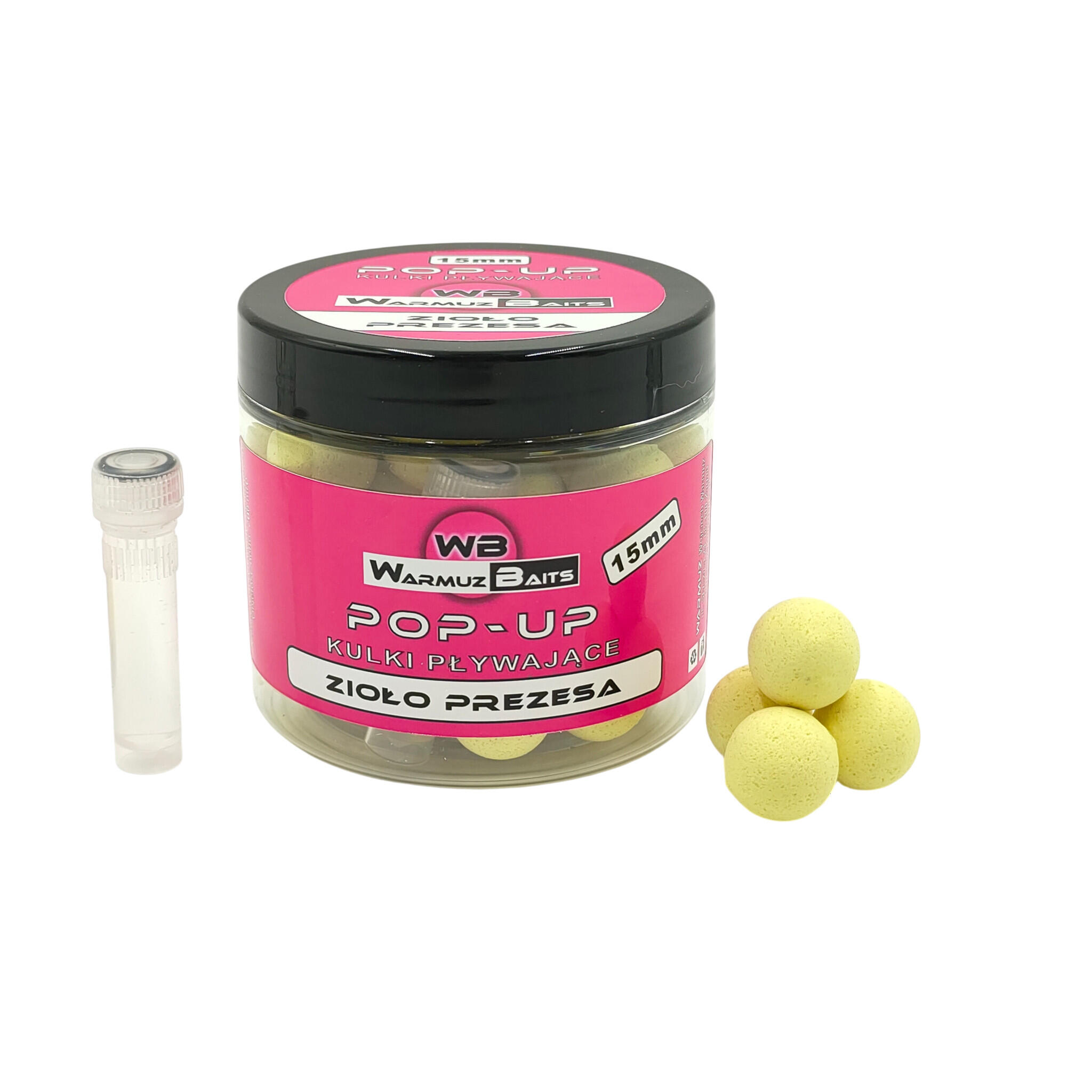 Kulki Pływające Pop Up 15mm + dopalacz Warmuz Baits 200ml ZIOŁO PREZESA